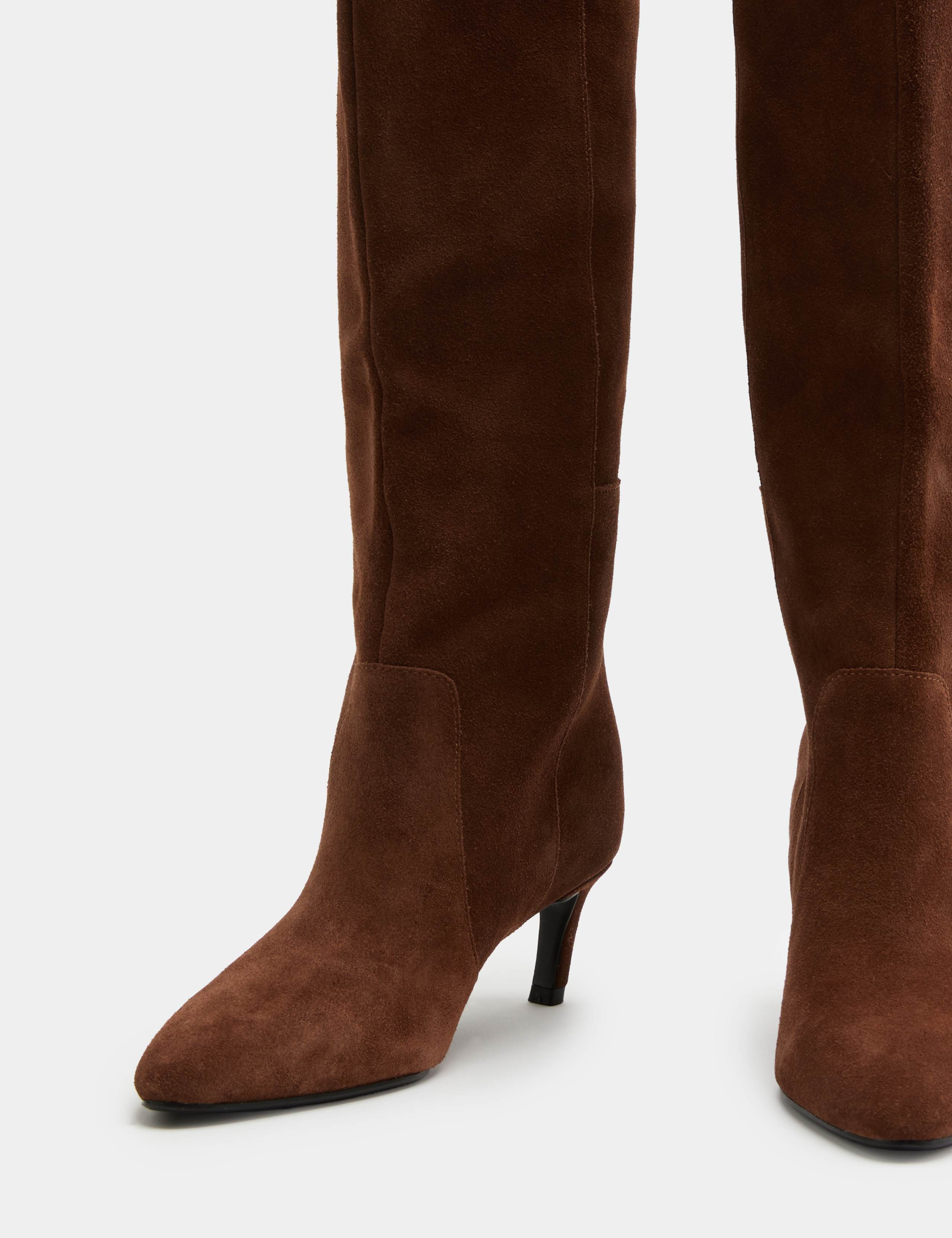 Suede Kitten Heel Knee High Boots