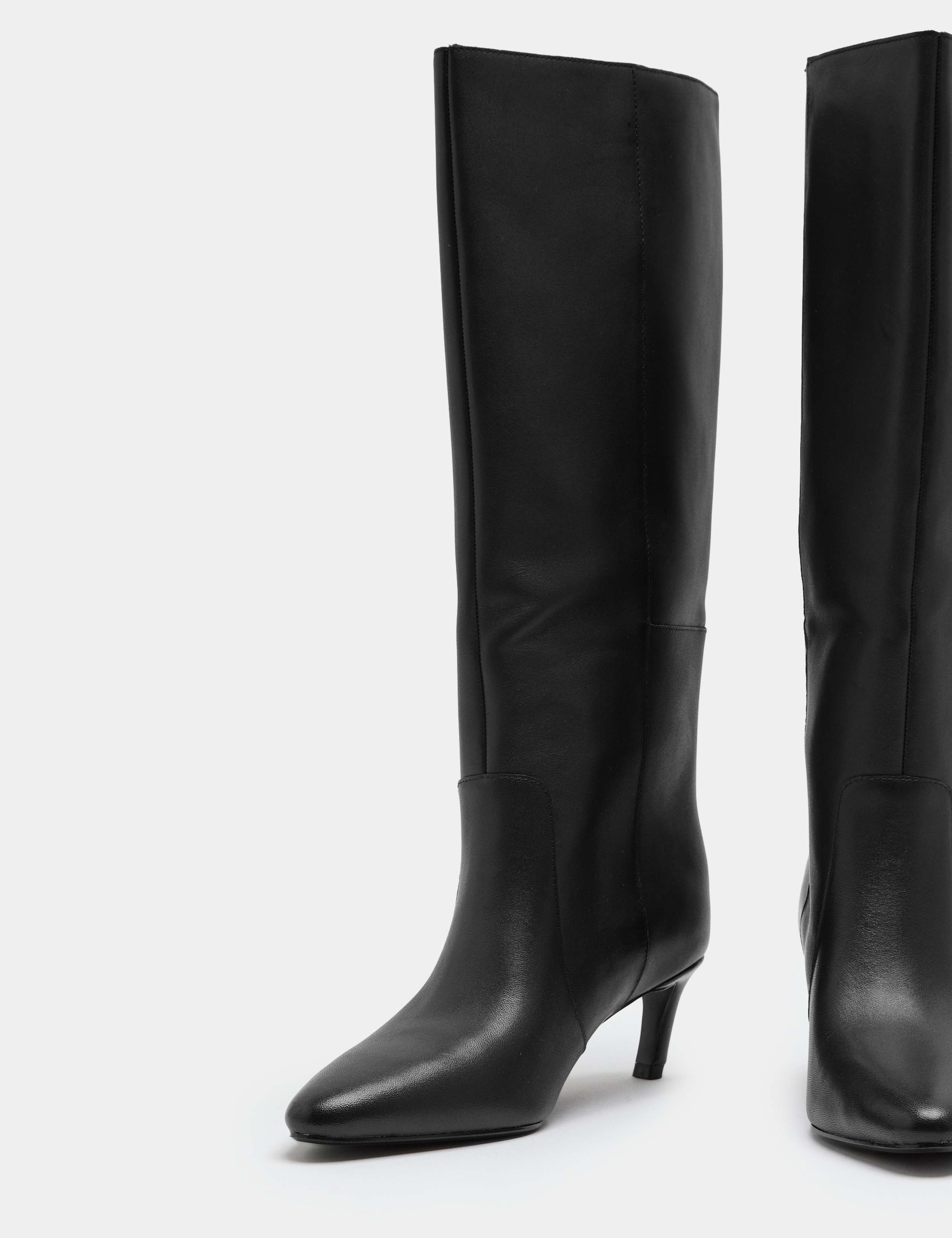 Leather Kitten Heel Knee High Boots