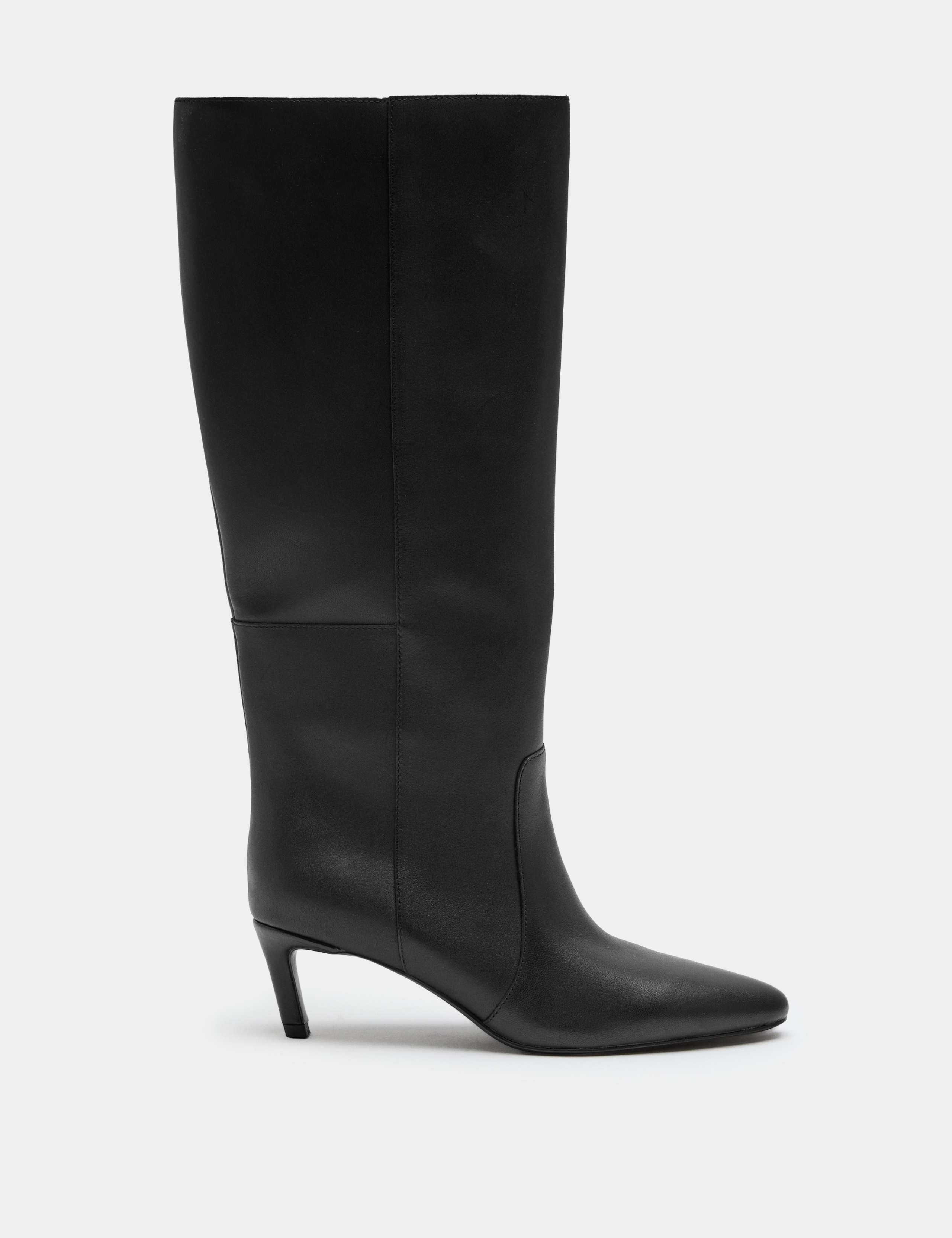 Leather Kitten Heel Knee High Boots