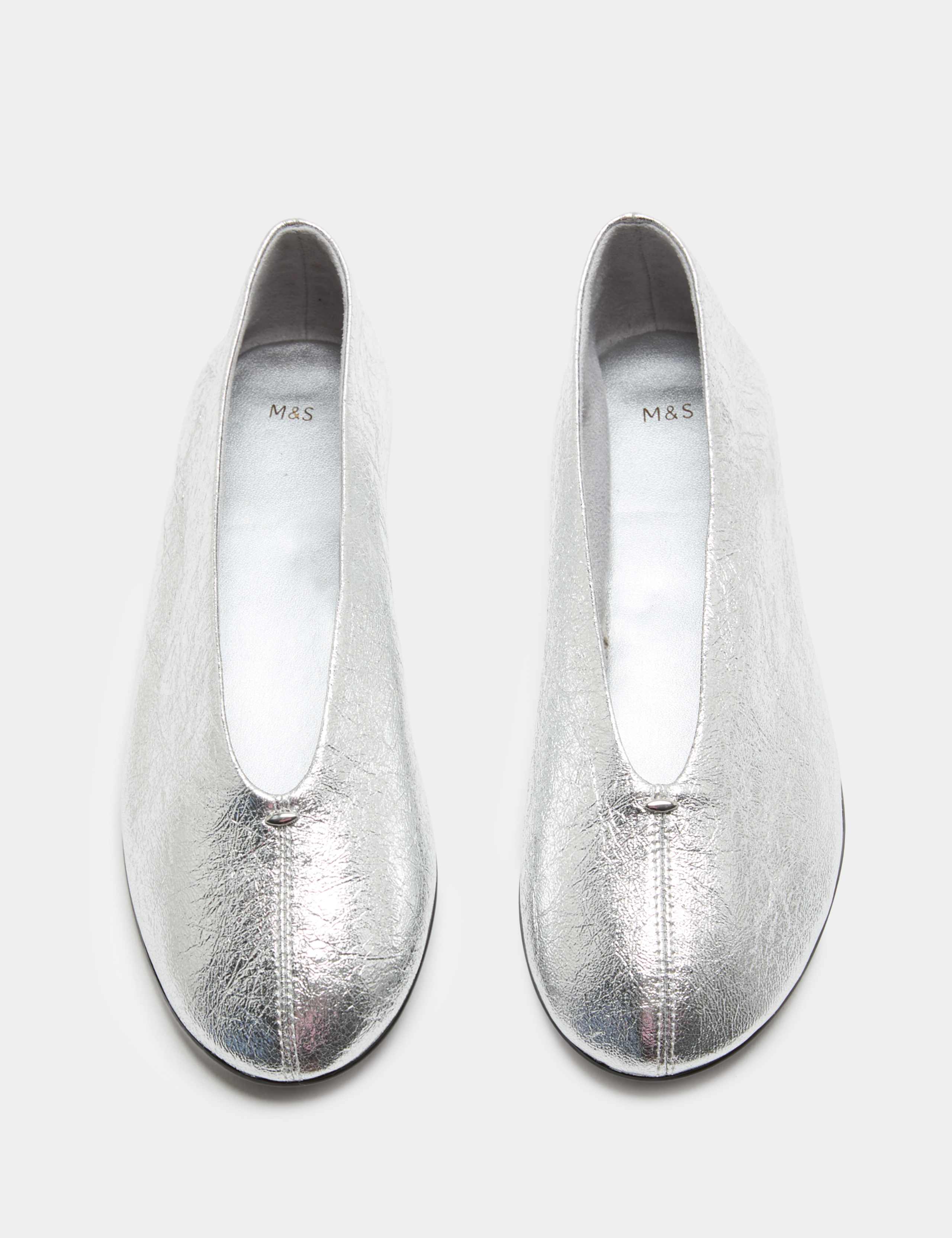 Leather Metallic Round Toe Ballet Pumps