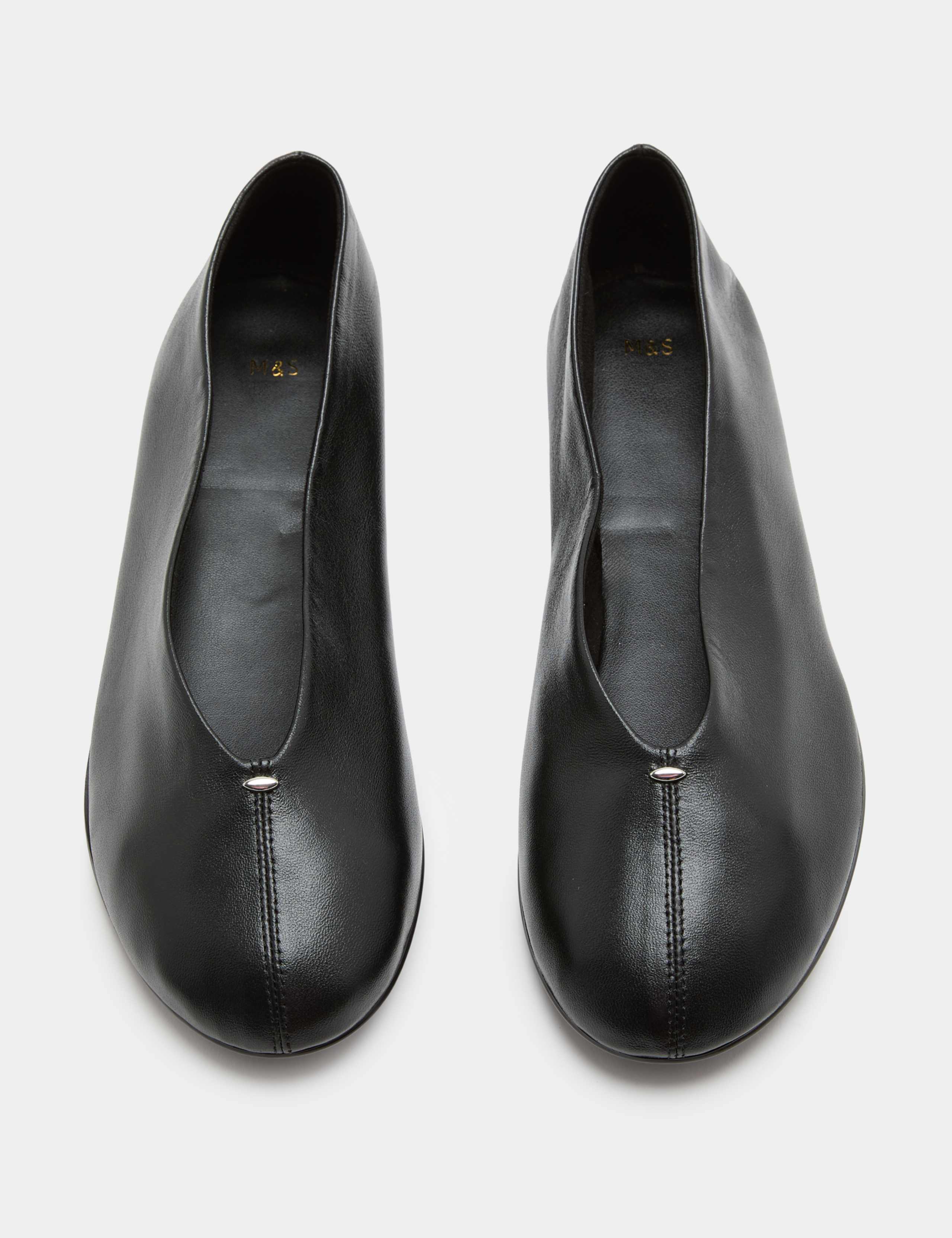 Leather Metallic Round Toe Ballet Pumps