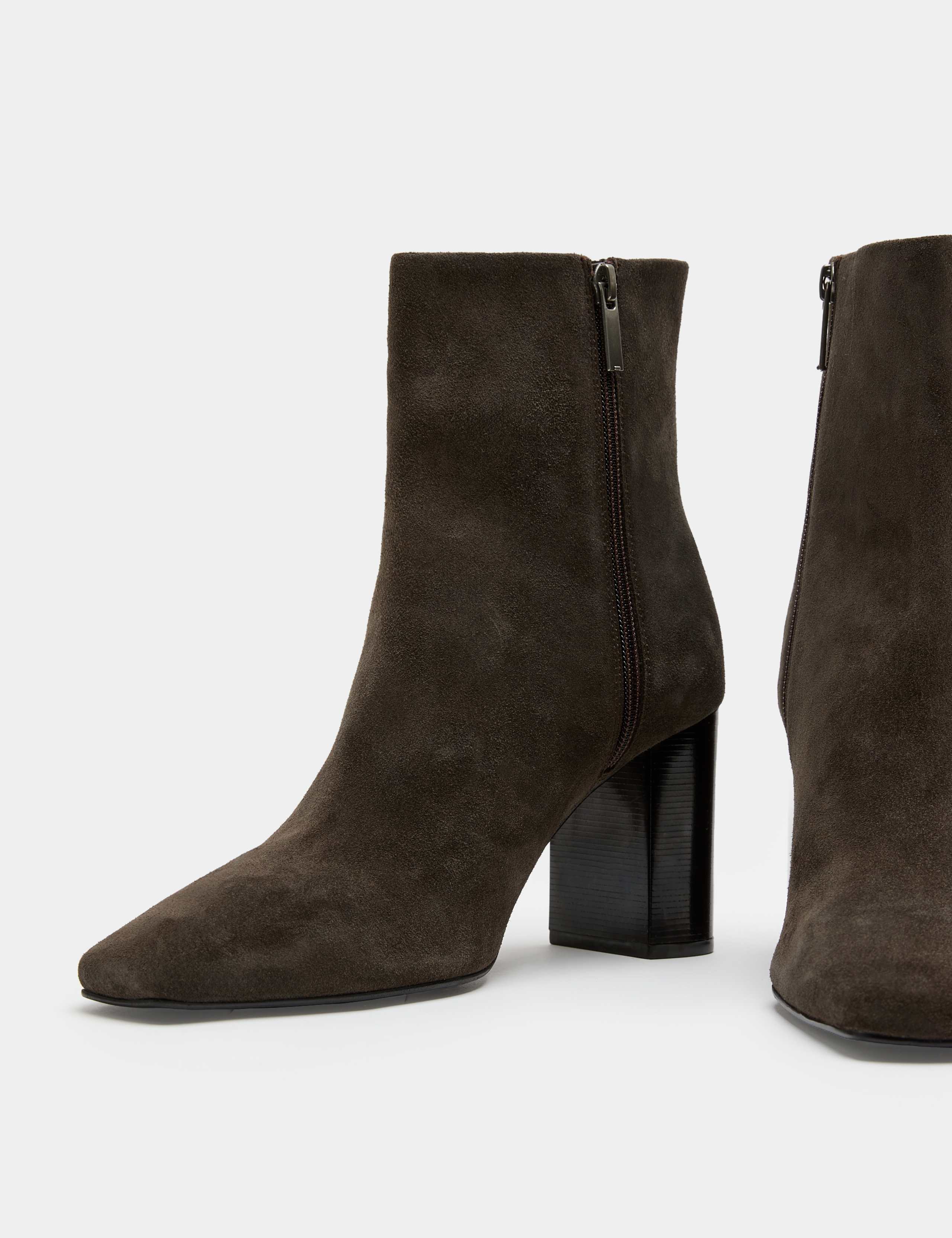 Suede Block Heel Square Toe Ankle Boots