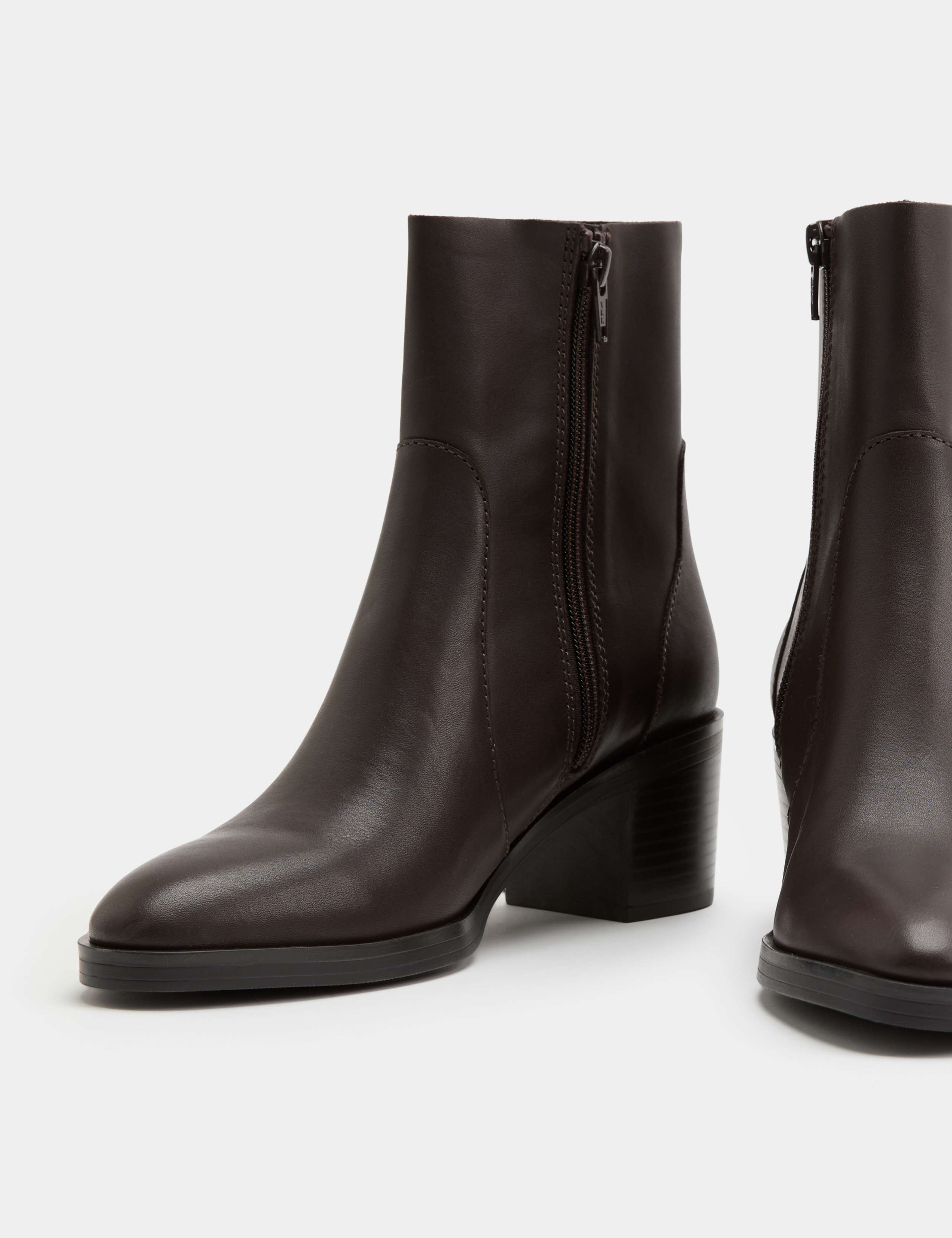 Leather Block Heel Ankle Boots