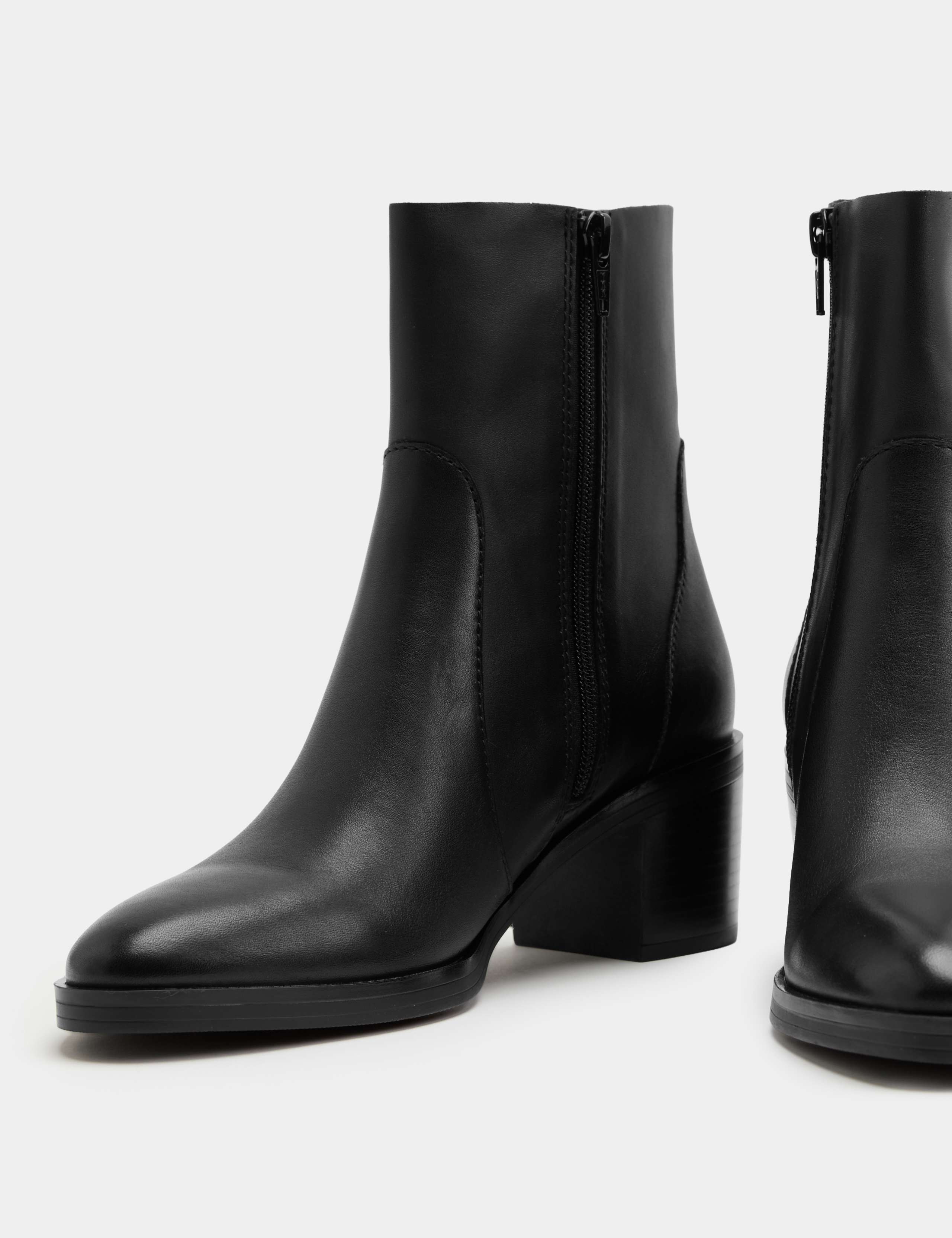 Leather Block Heel Ankle Boots