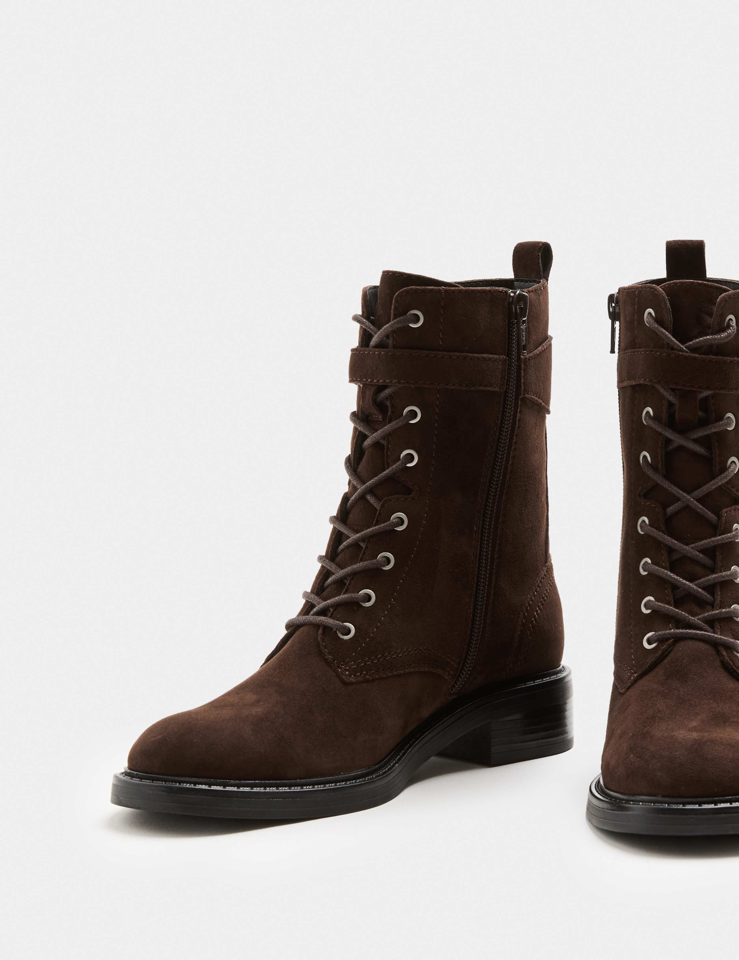 Suede Lace Up Block Heel Ankle Boots
