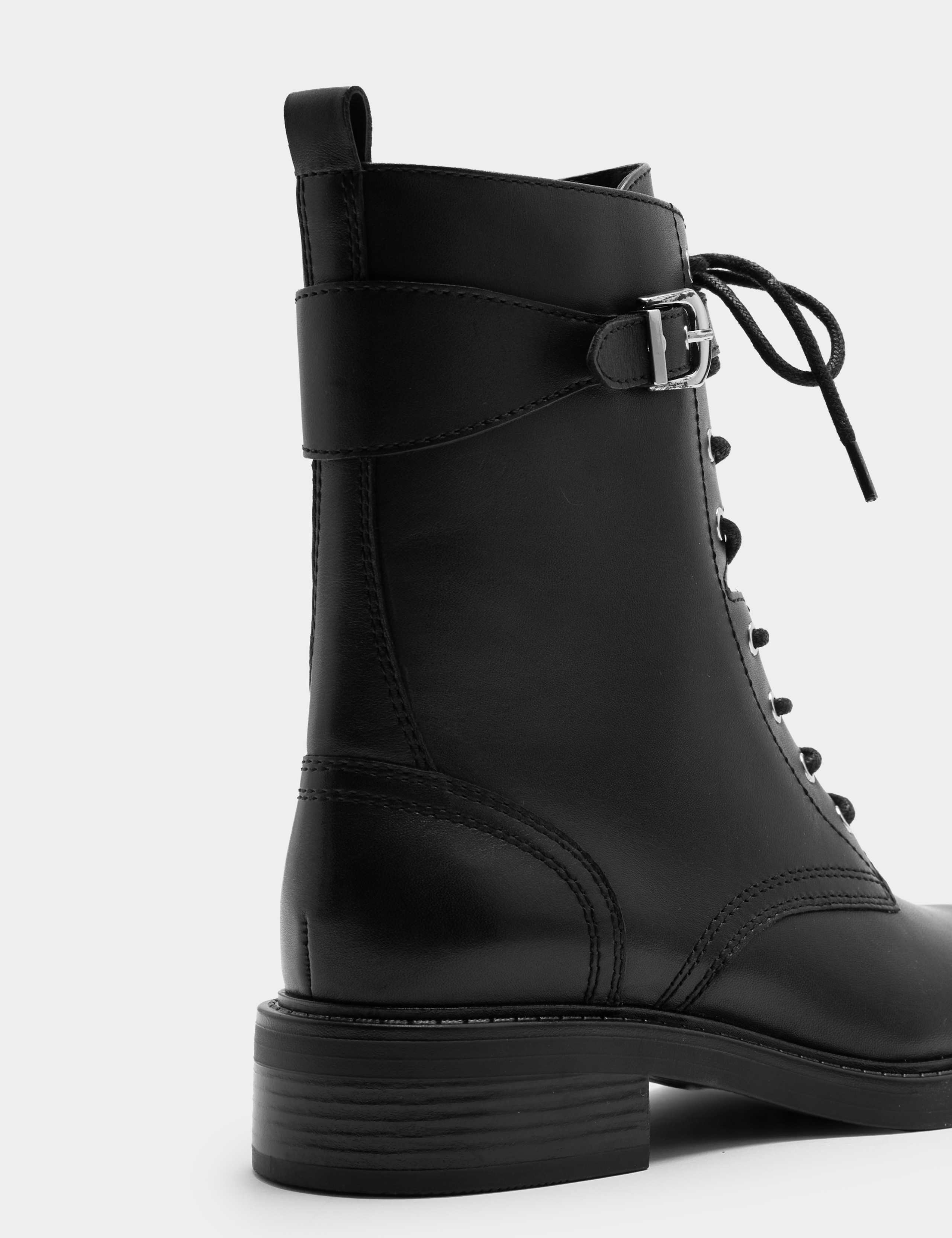 Leather Biker Lace Up Ankle Boots