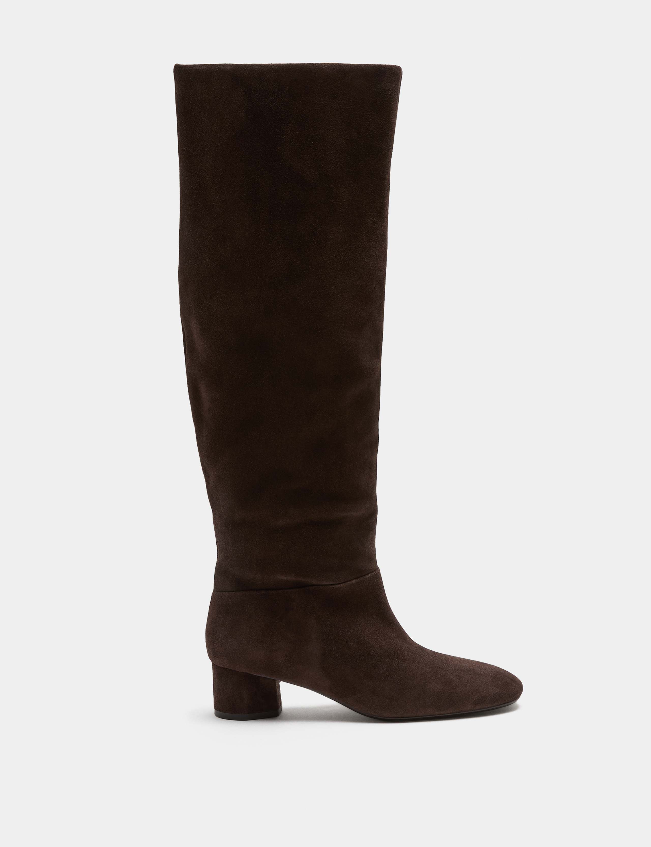 Suede Block Heel Knee High Boots
