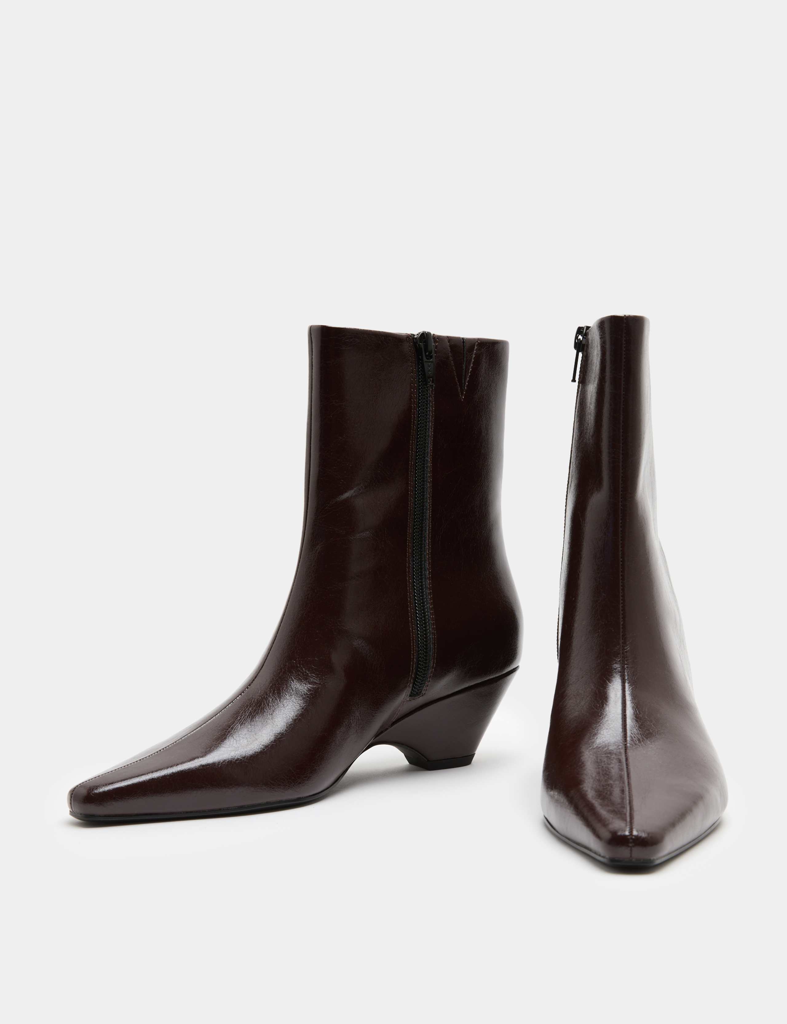 Polished Chisel Toe Wedge Ankle Boots