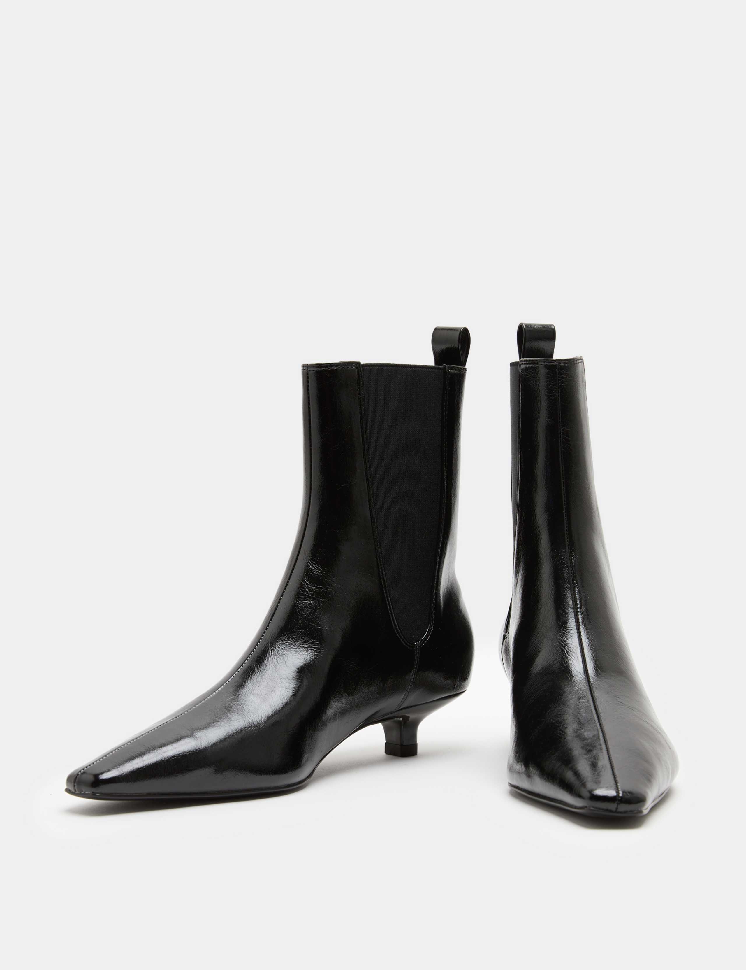 Patent Chelsea Kitten Heel Pointed Ankle Boots
