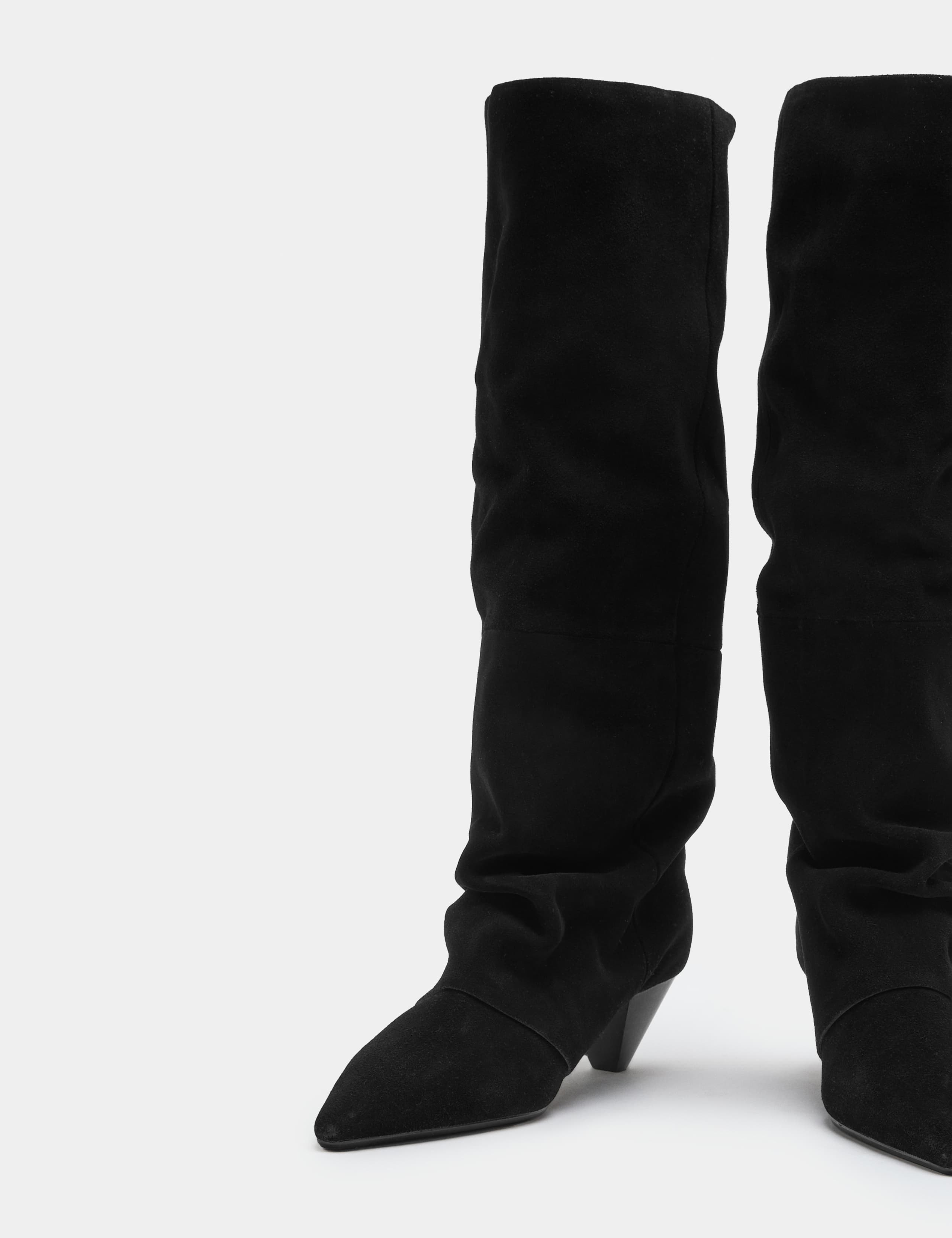 Suede Slouchy Kitten Heel Knee High Boots