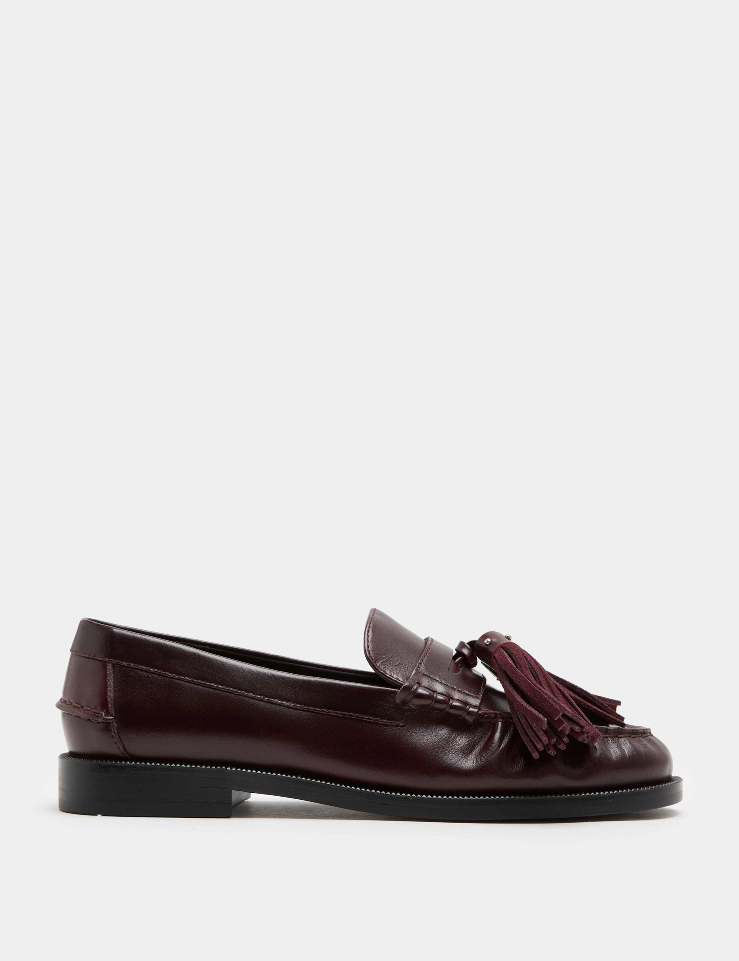 Leather Chunky Tassel Block Heel Round Toe Loafer