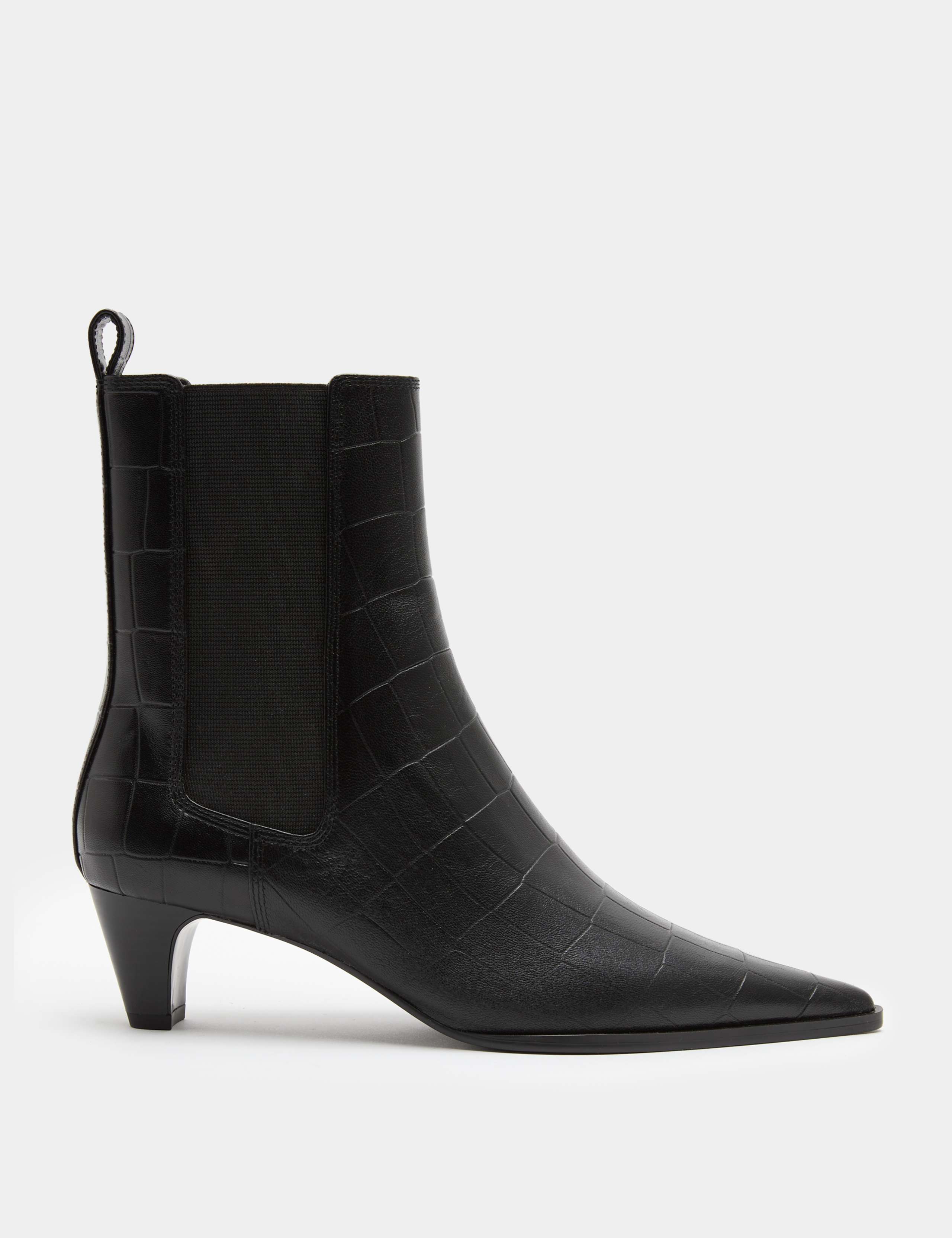 Leather Croc Chelsea Block Heel Ankle Boots