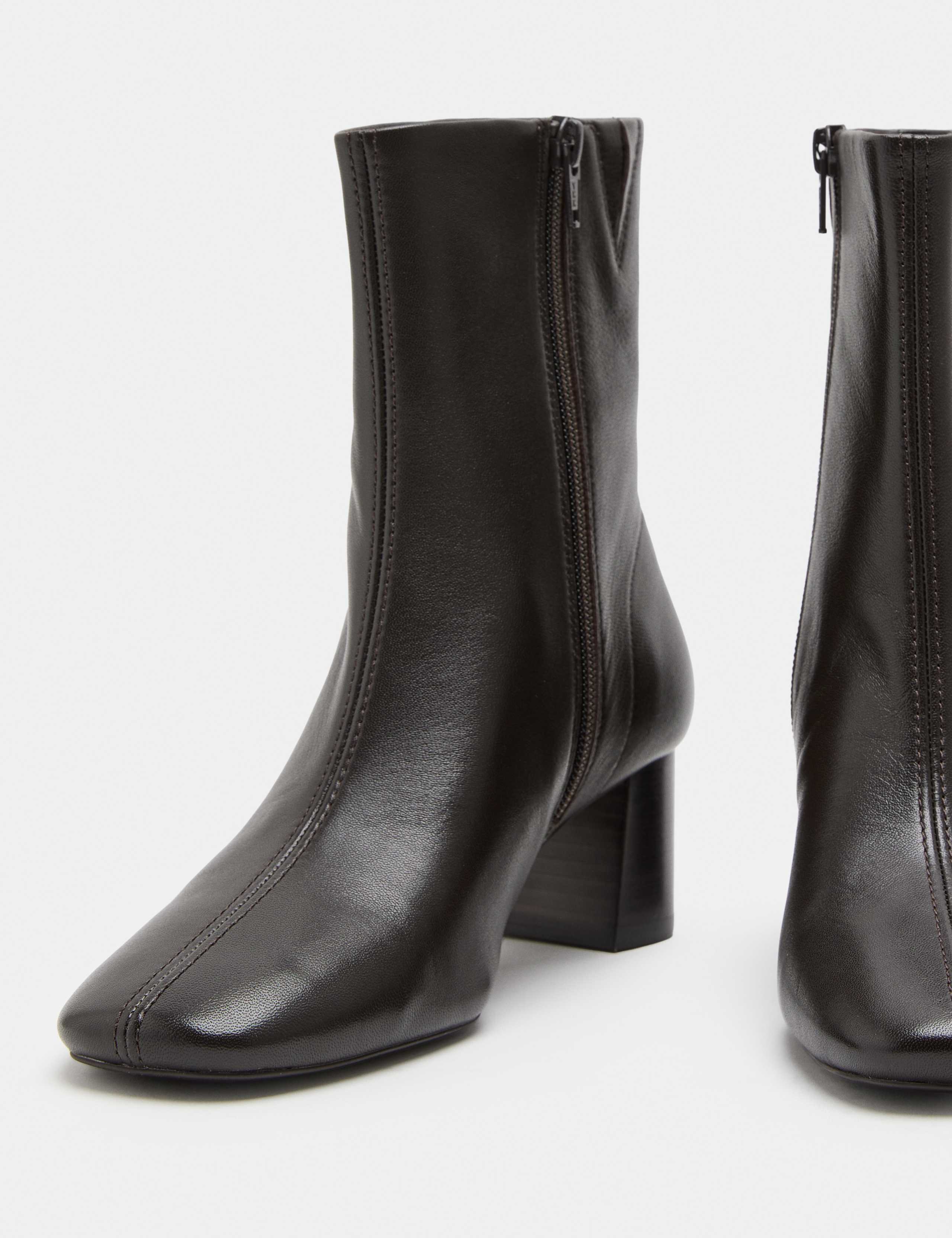 Leather Block Heel Sock Boots