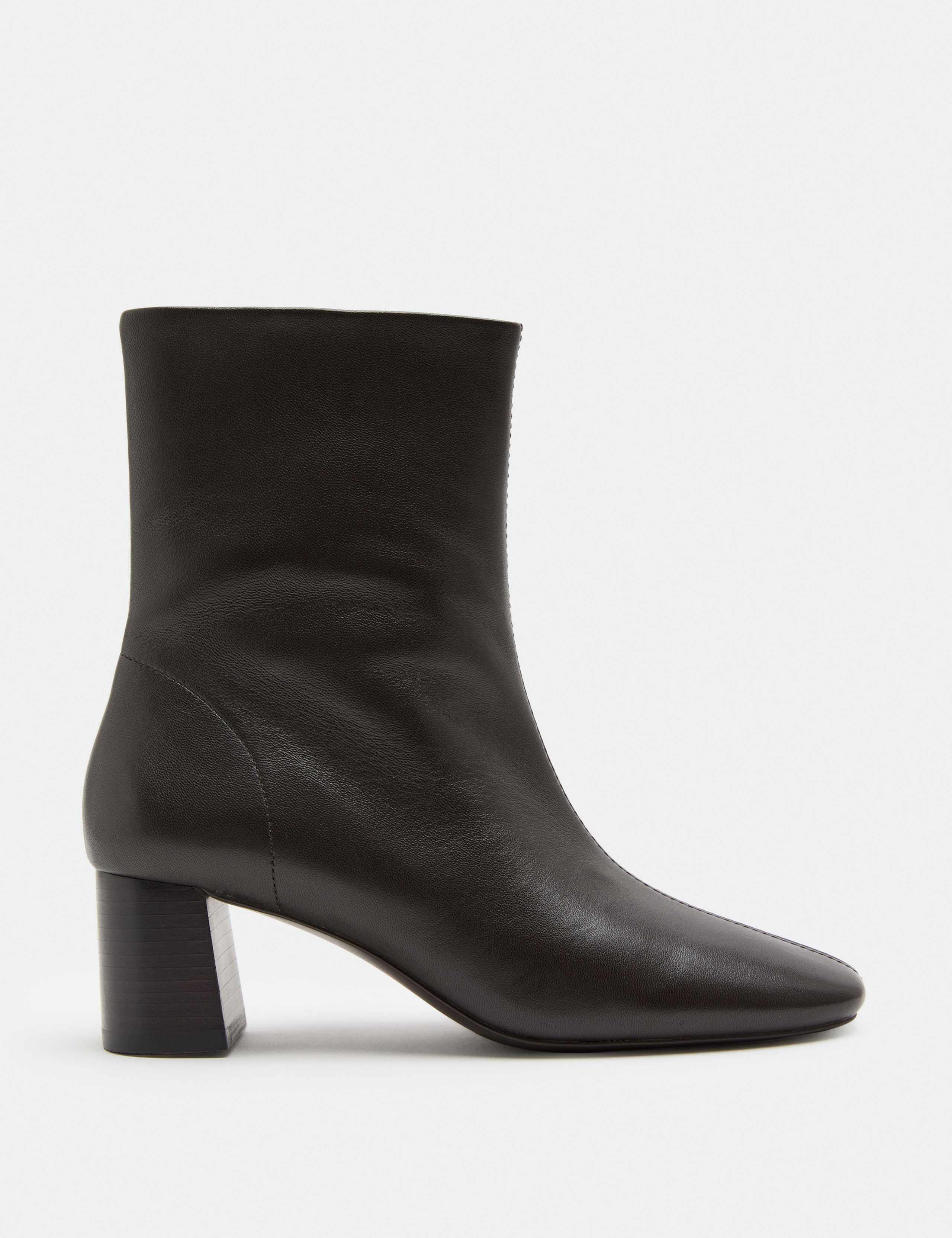 Leather Block Heel Sock Boots