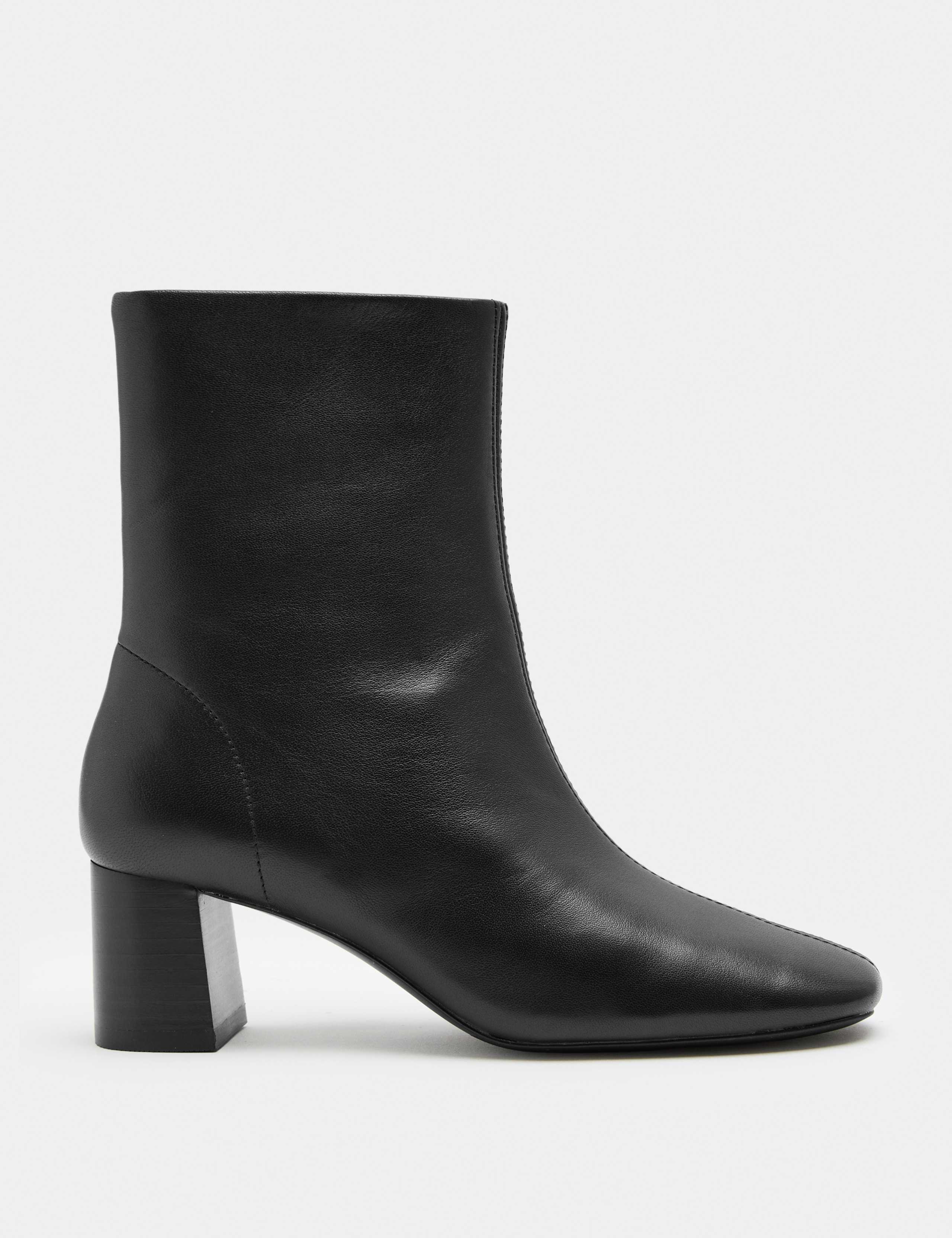 Leather Block Heel Sock Boots