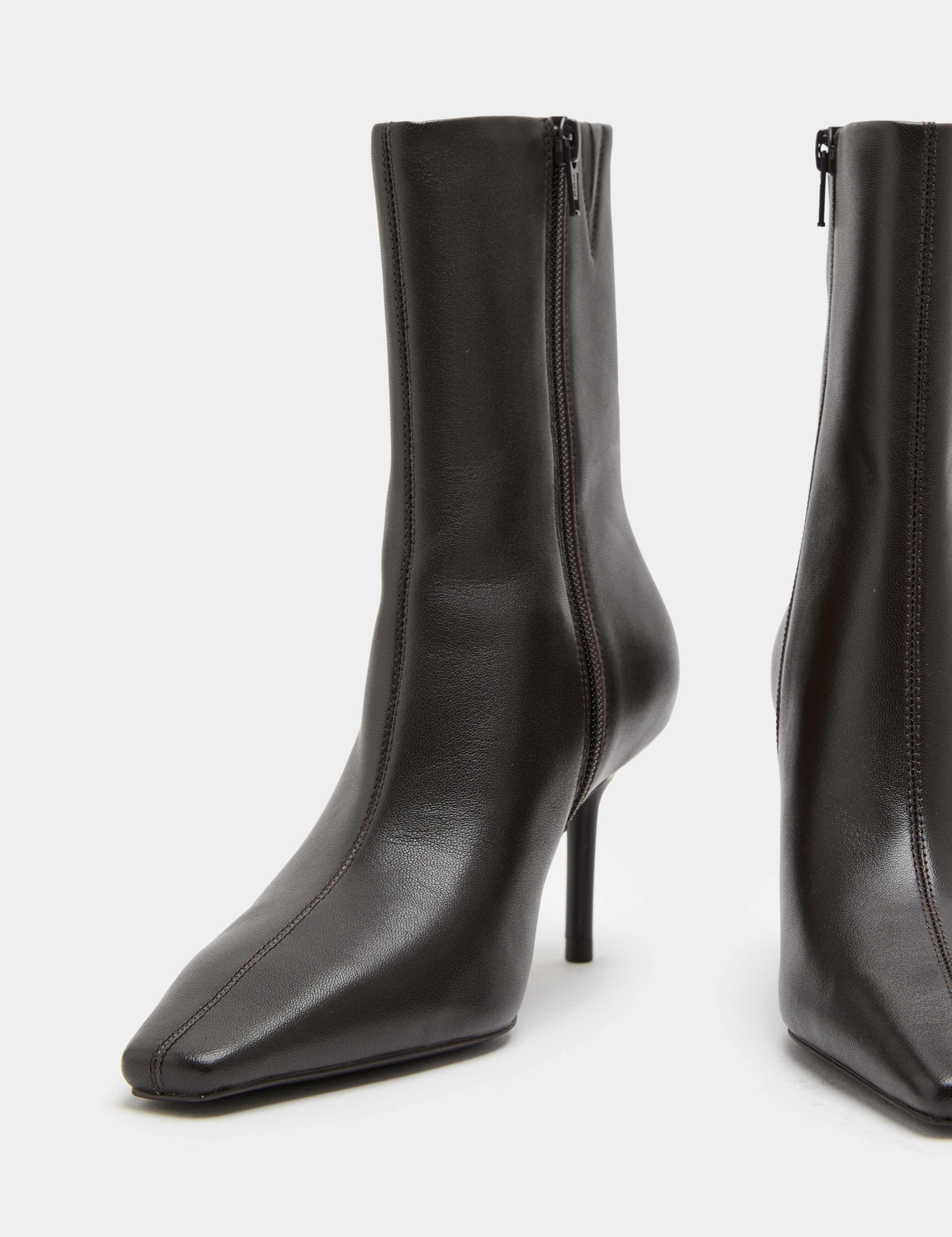 Leather Stiletto Heel Chisel Toe Ankle Boots