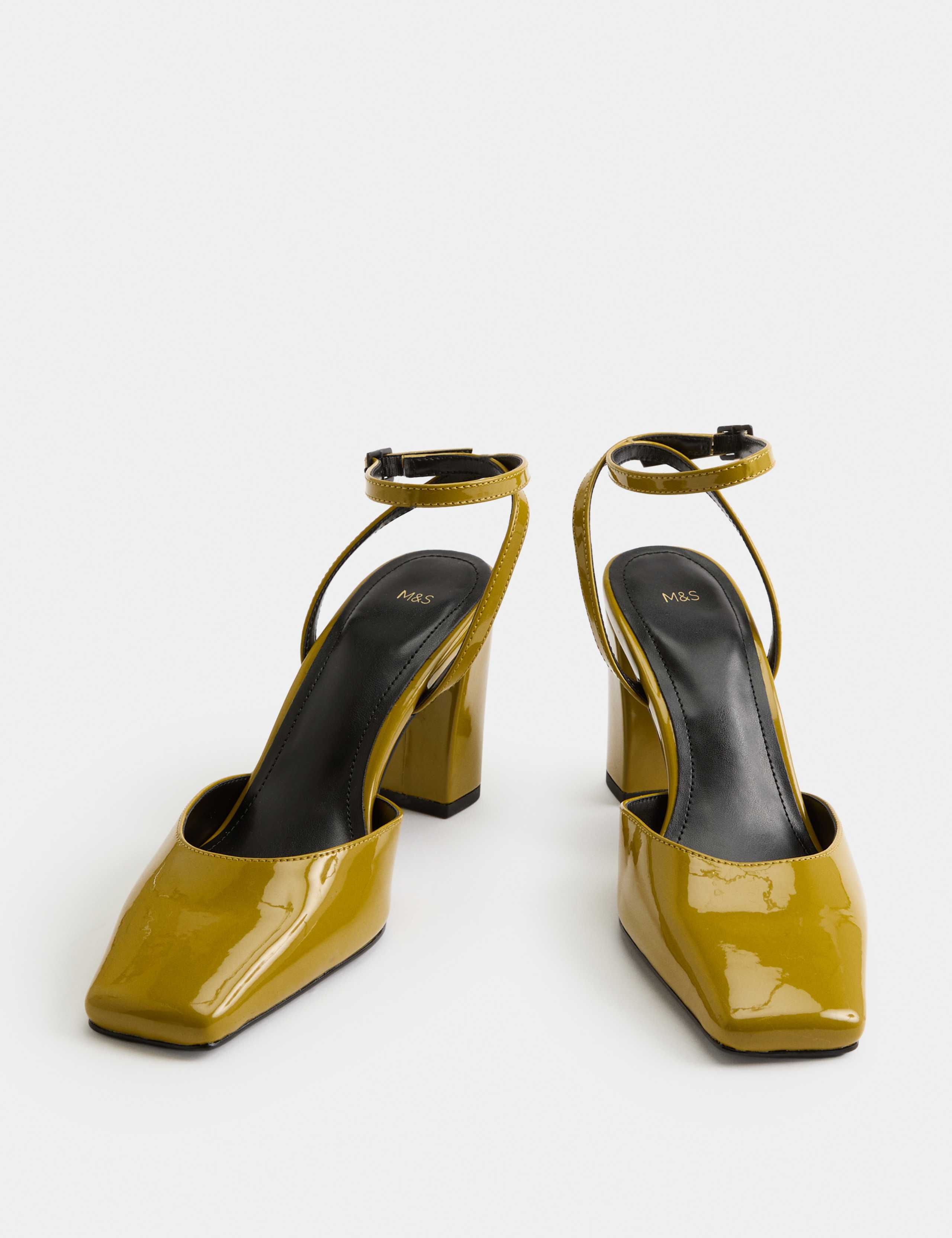 Ankle Strap Block Heel Chisel Toe Court Shoes
