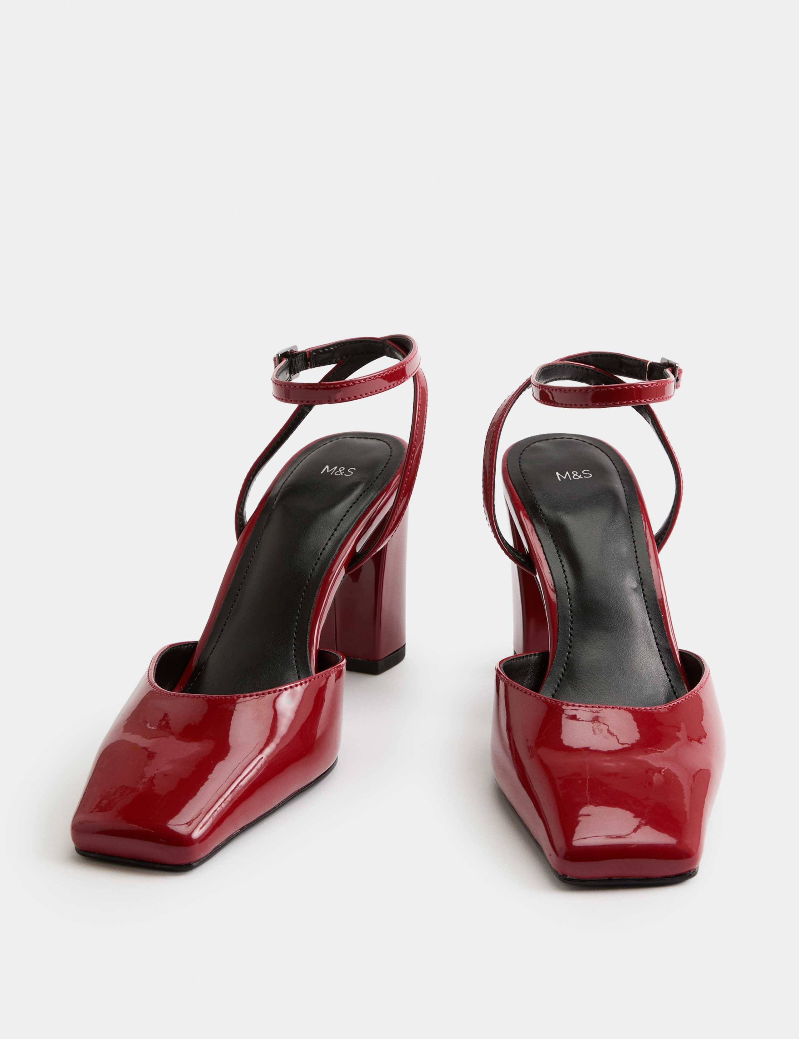 Ankle Strap Block Heel Chisel Toe Court Shoes