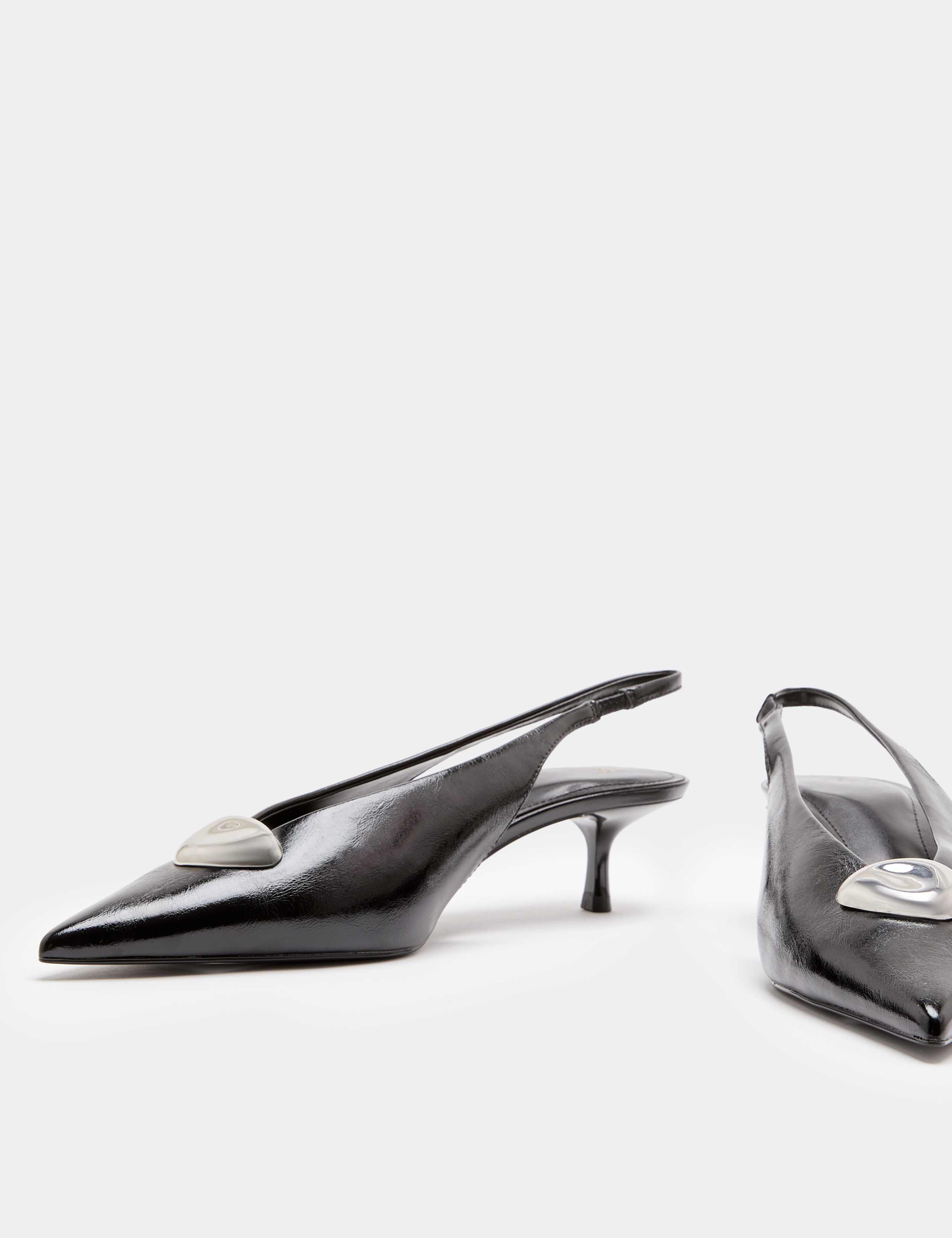 Hardware Trim Kitten Heel Slingback Shoes