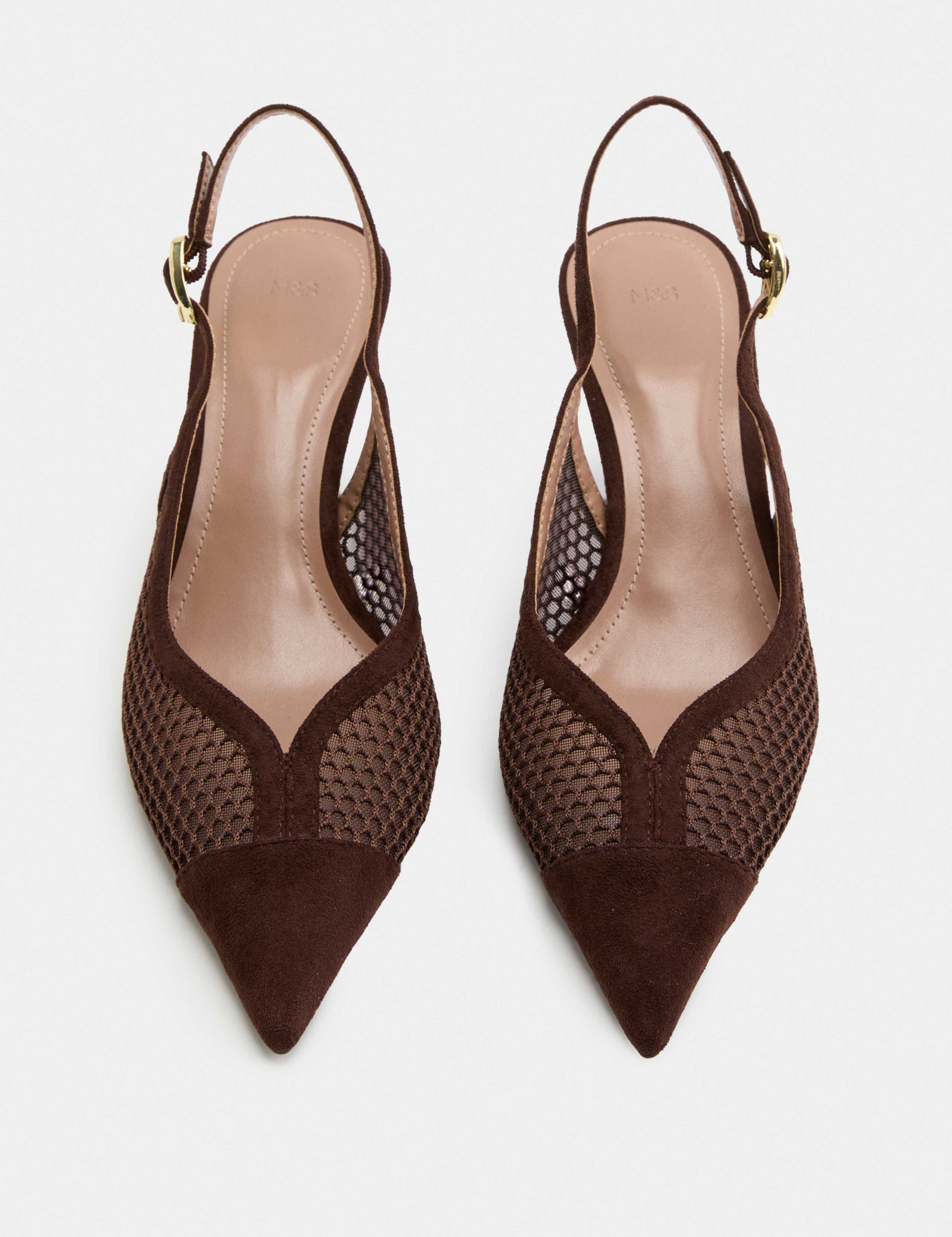 Mesh Kitten Heel Pointed Slingback Shoes