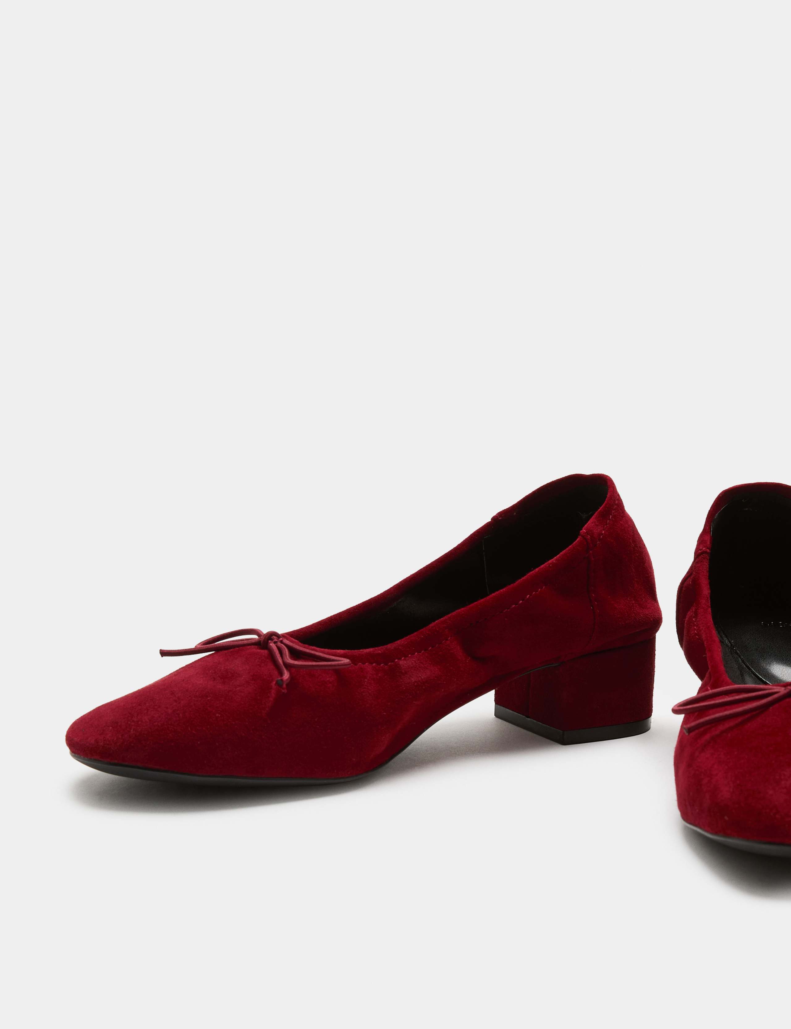 Suede Bow Block Heel Court Shoes