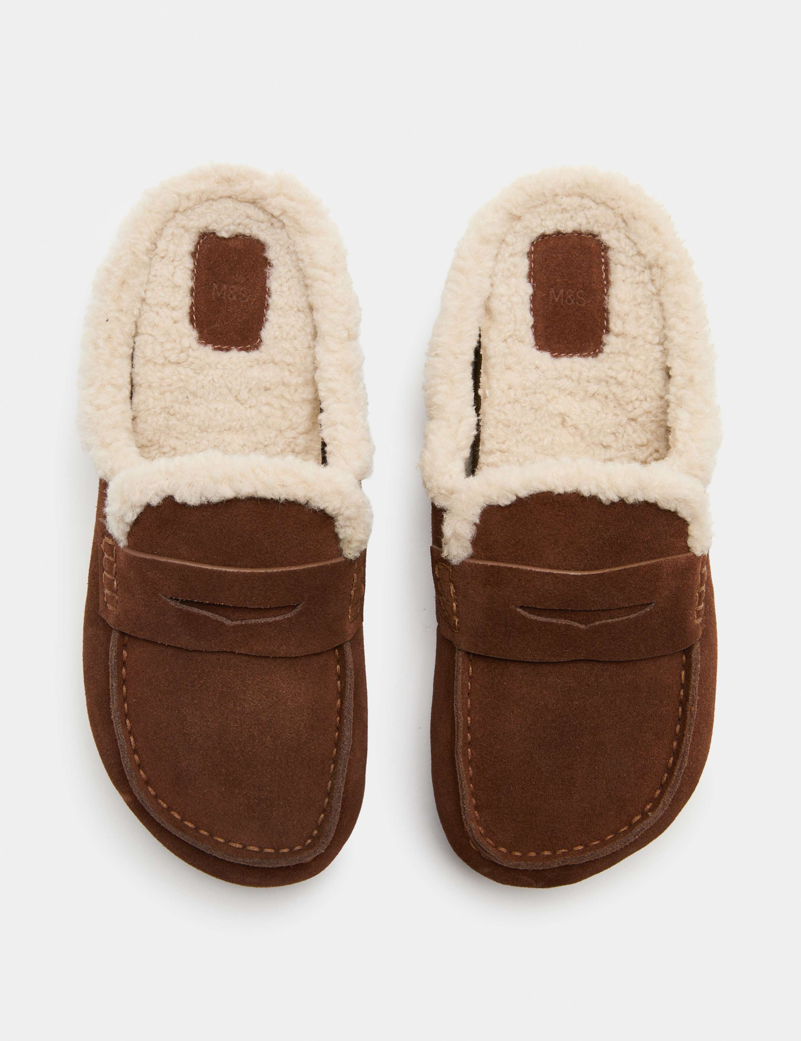 Suede Faux Fur Lined Round Toe Mule Slippers