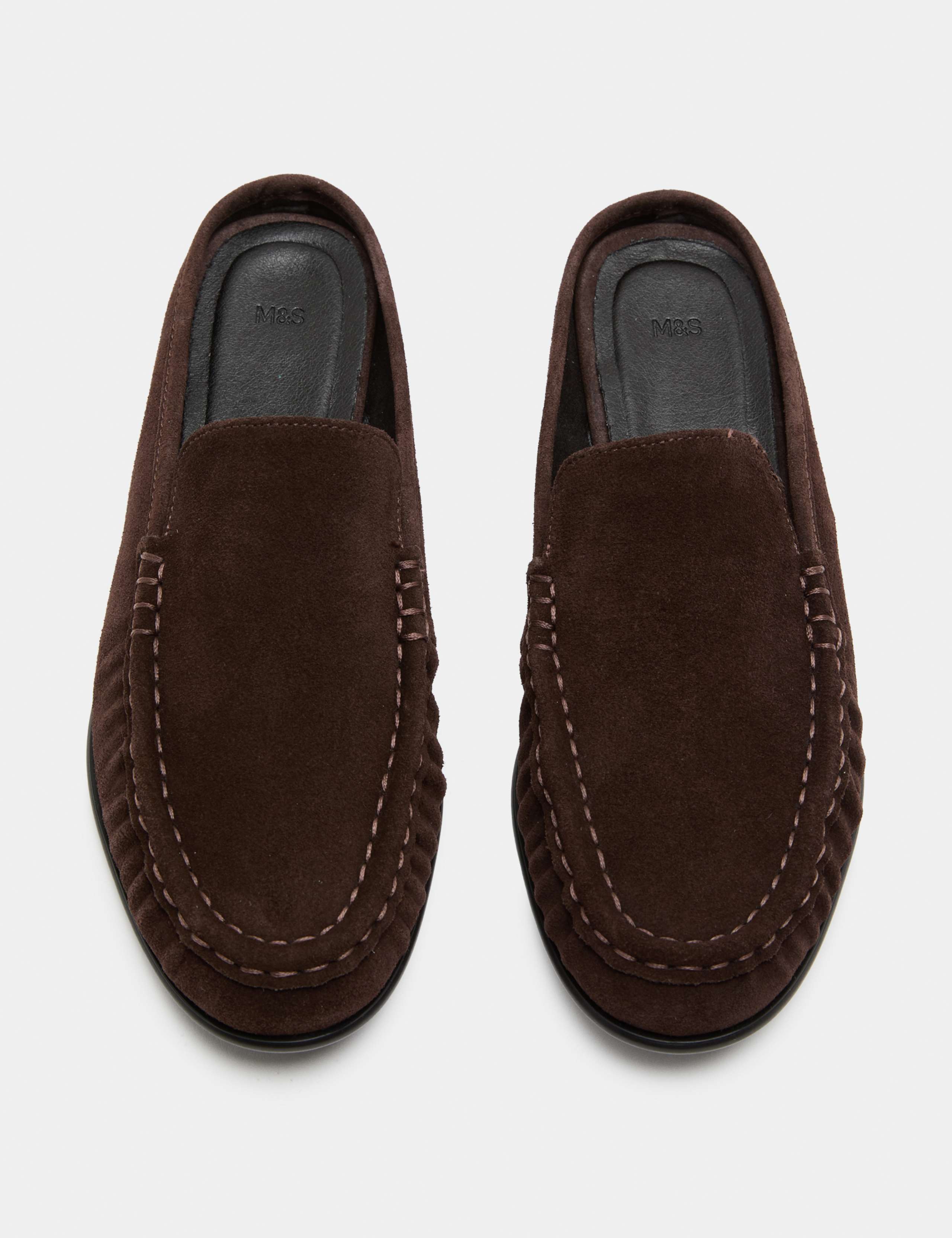 Suede Ruched Backless Flat Loafers