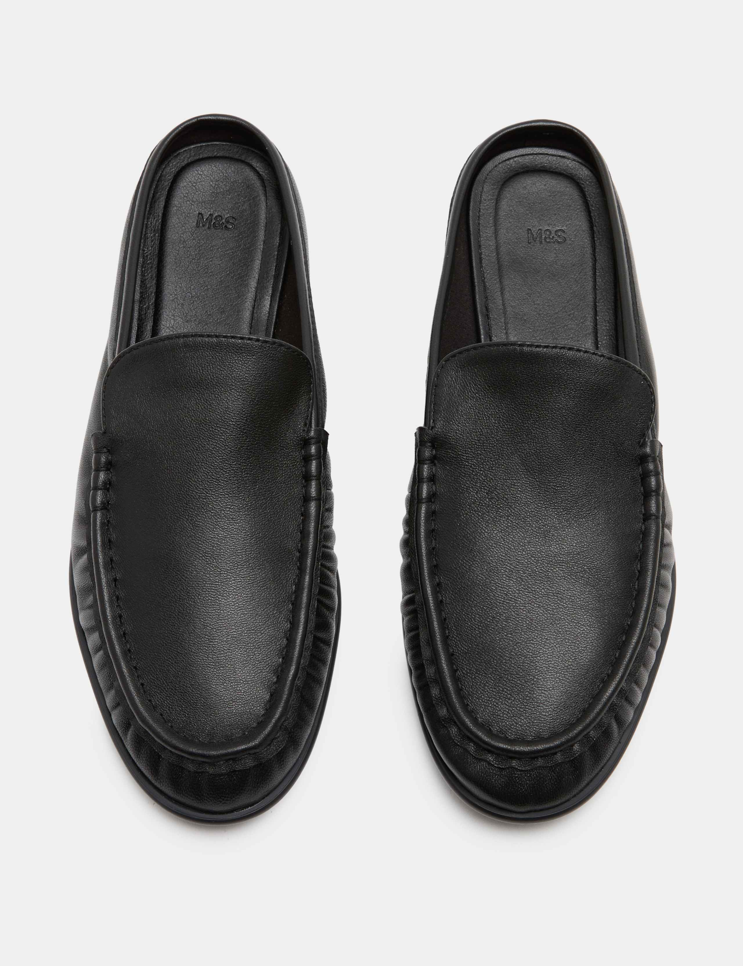 Leather Ruched Backless Flat Loafers