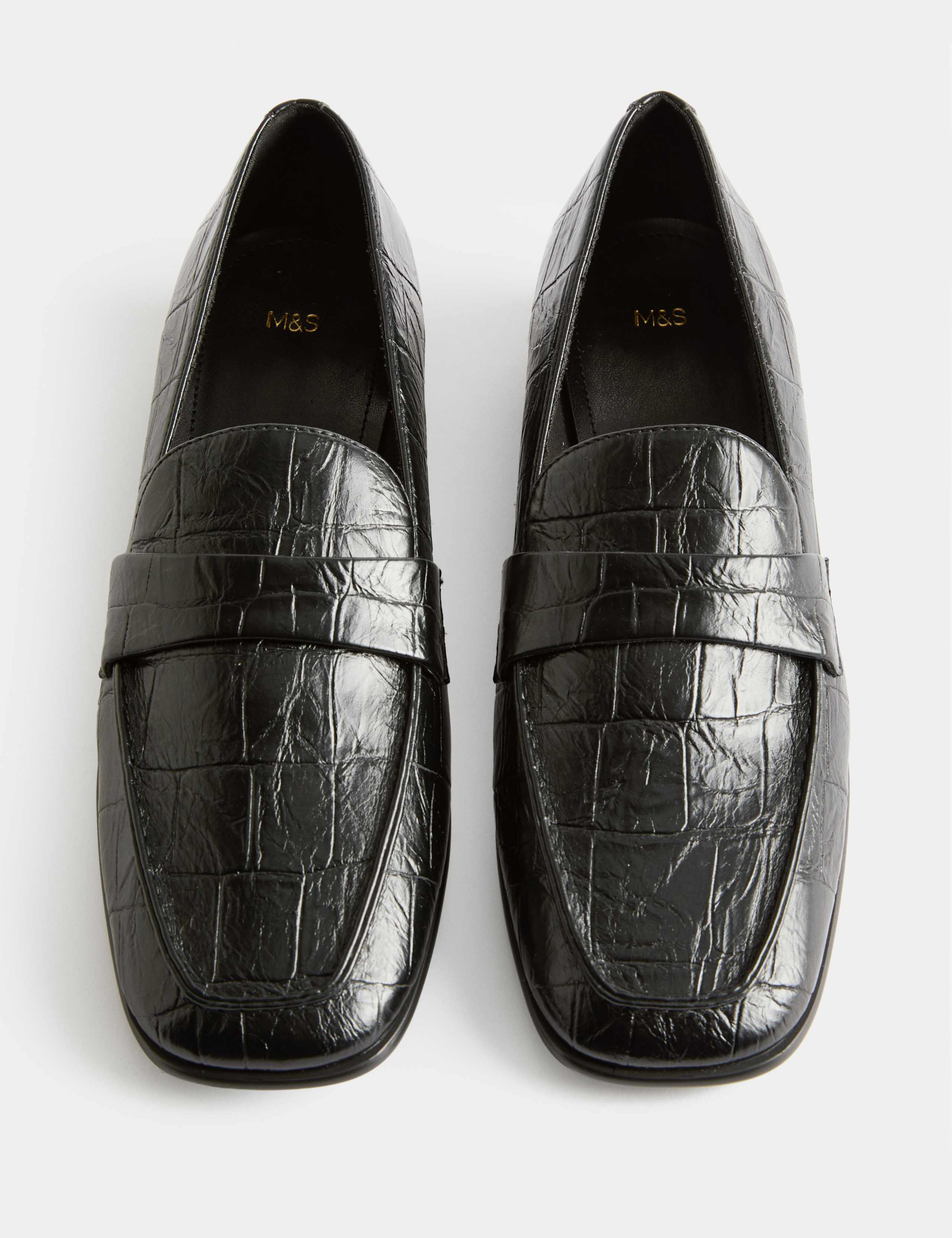 Croc Slip On Block Heel Square Toe Loafers