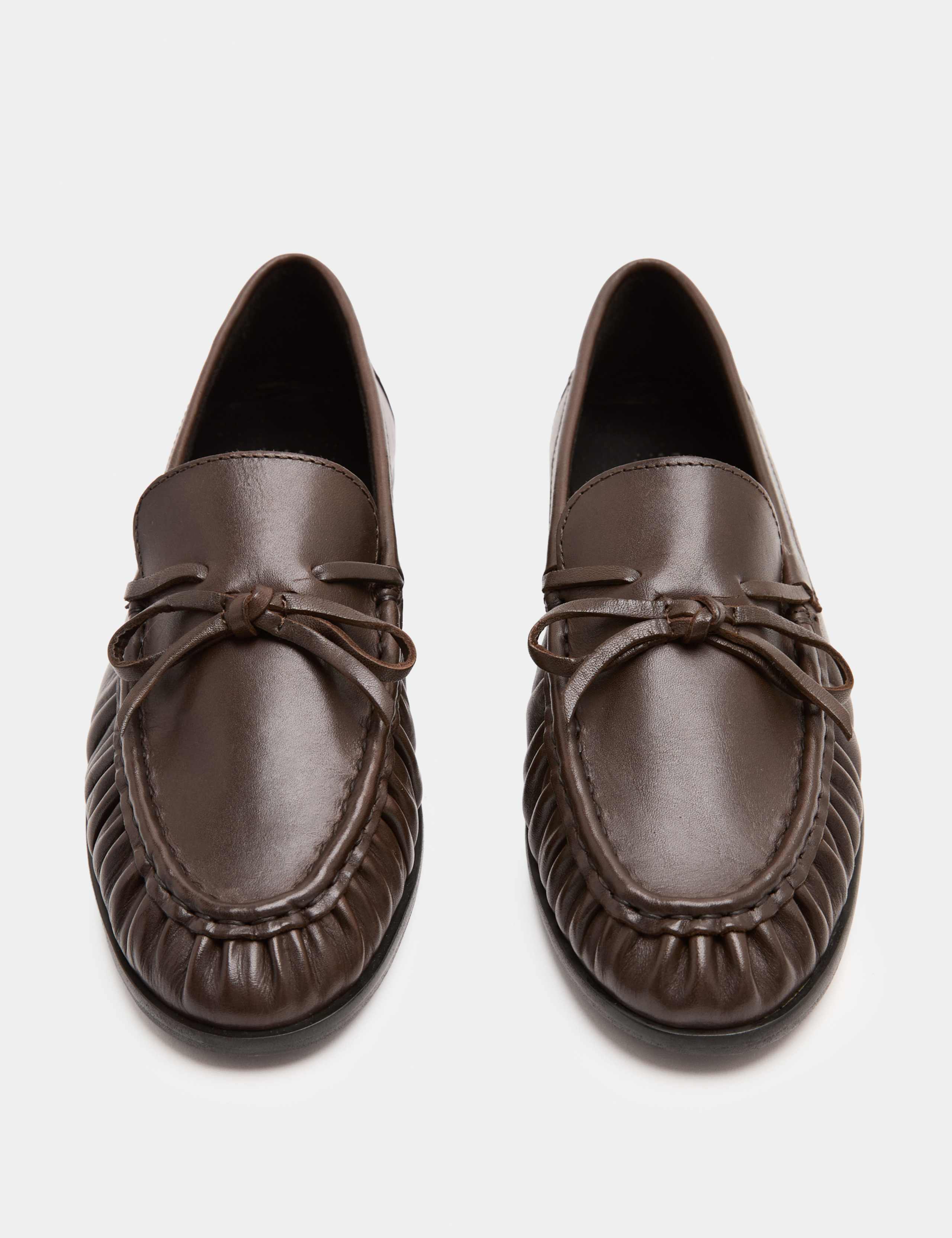 Leather Bow Slip On Loafers