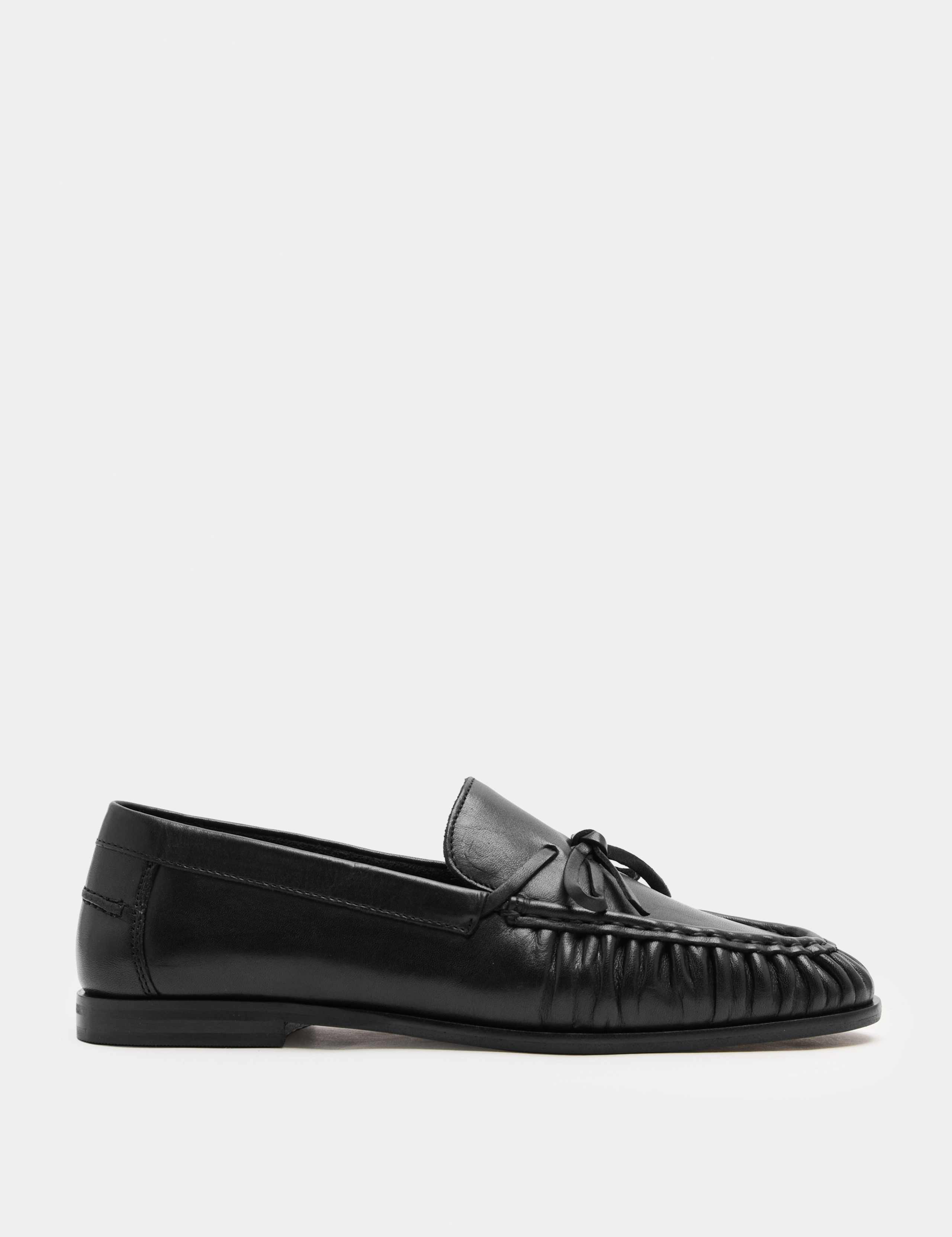Leather Bow Slip On Loafers