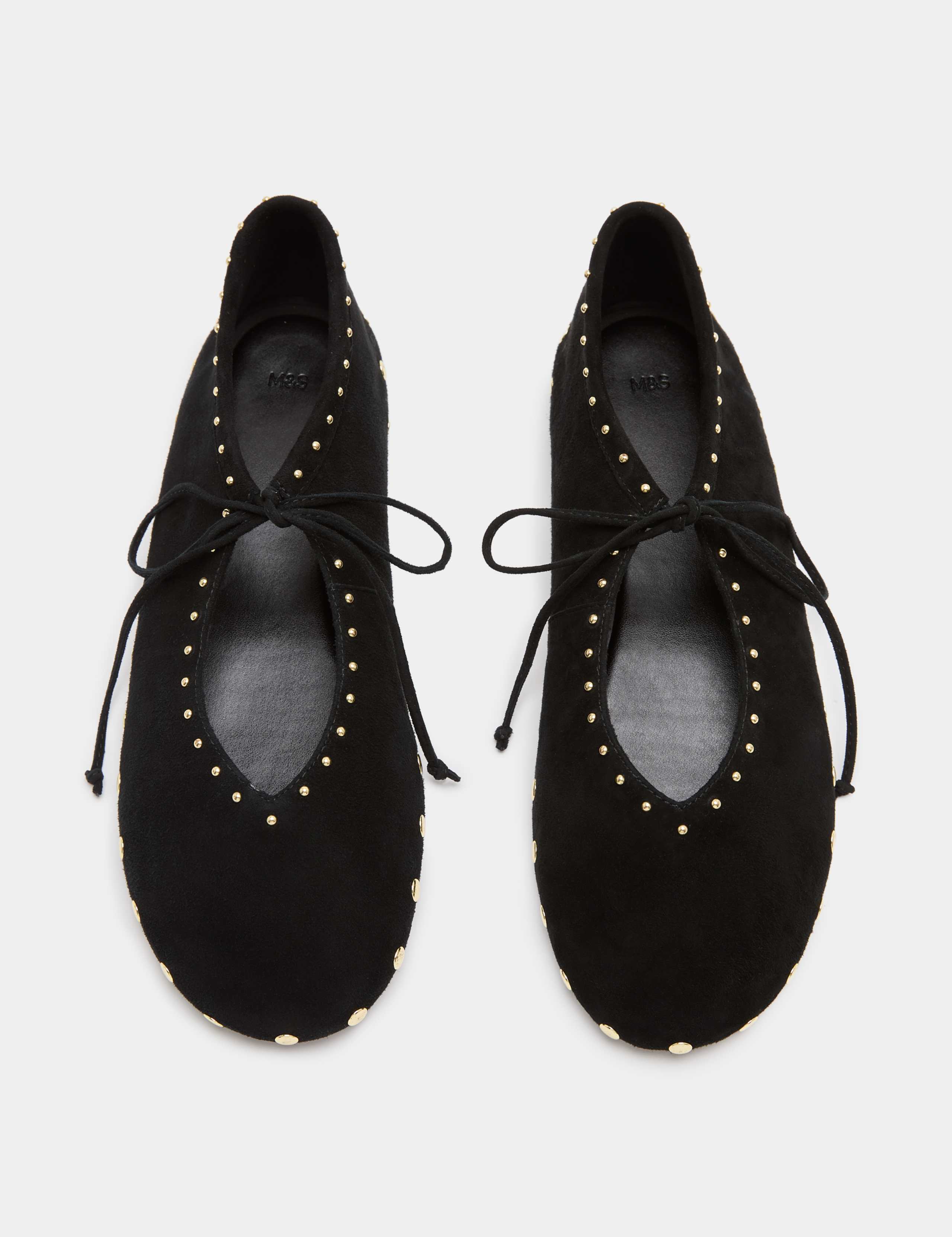 Suede Studded Tie Ballet Pumps