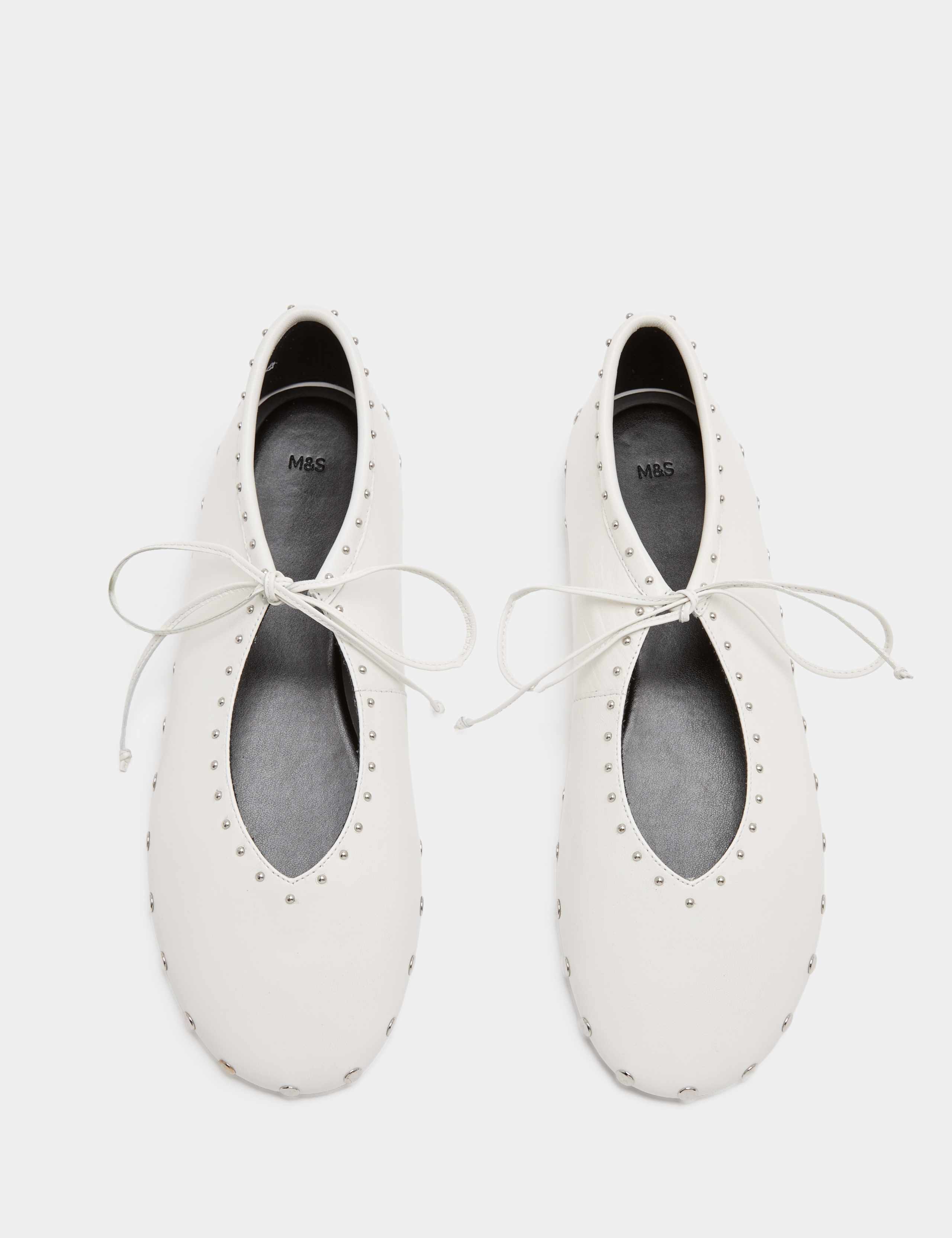 Leather Studded Tie Ballet Pumps