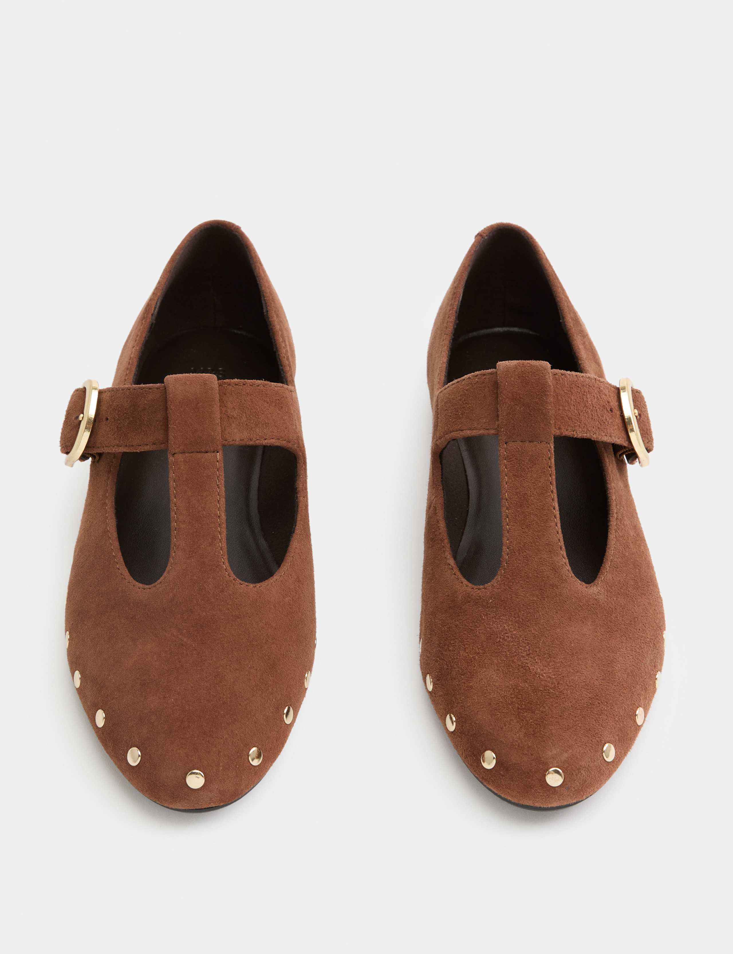 Suede Studded T-Bar Mary Jane Ballet Pumps