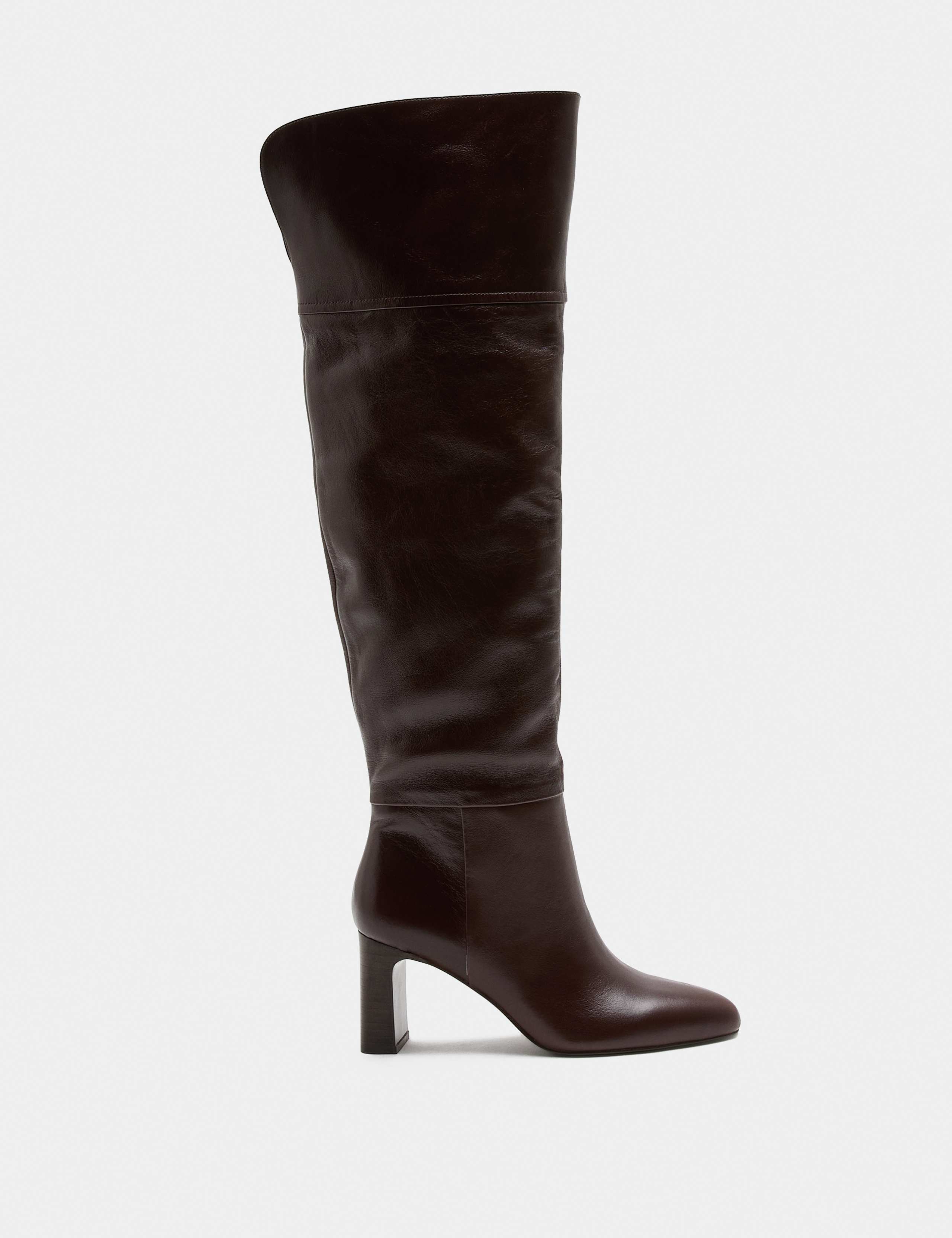 Leather Block Heel Over the Knee Boots