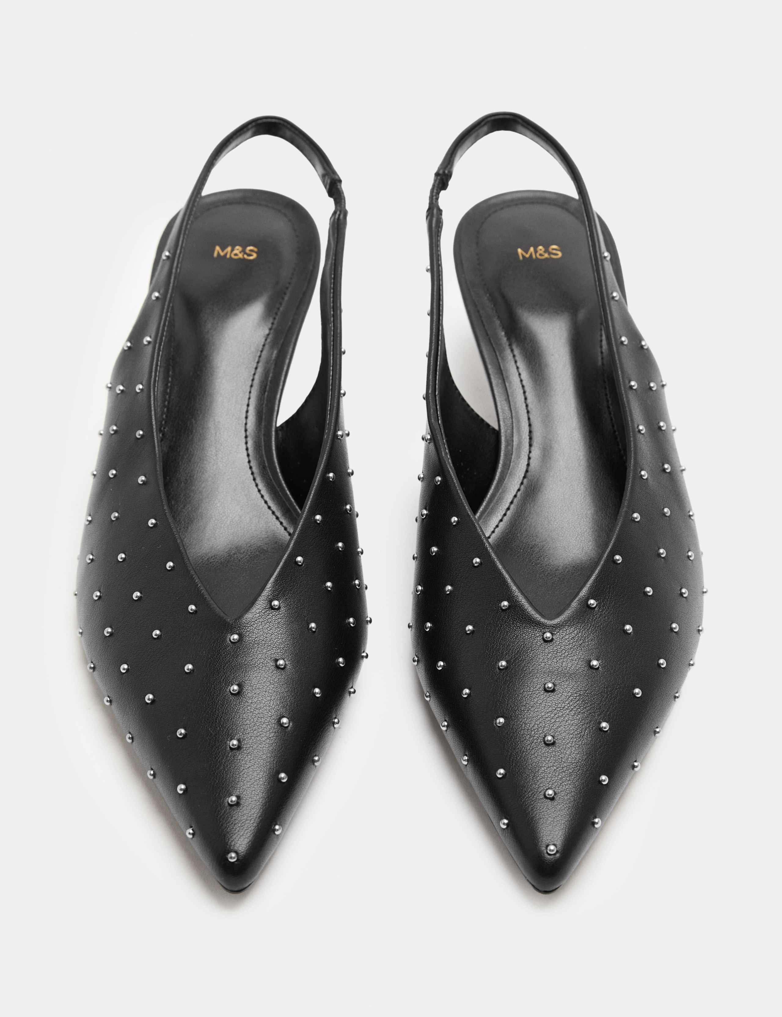 Pin Stud Kitten Heel Slingback Shoes