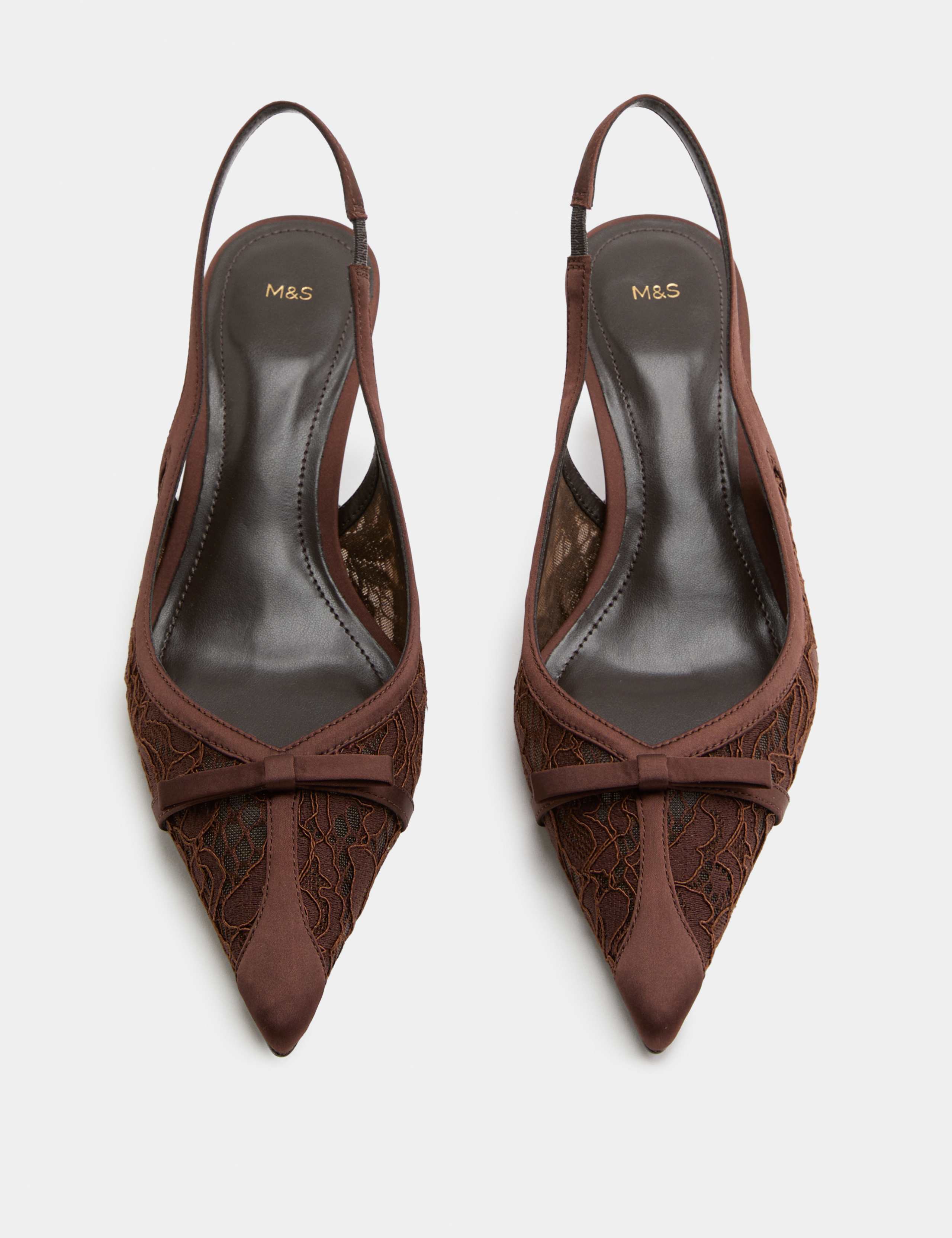 Lace Bow Kitten Heel Pointed Toe Slingback