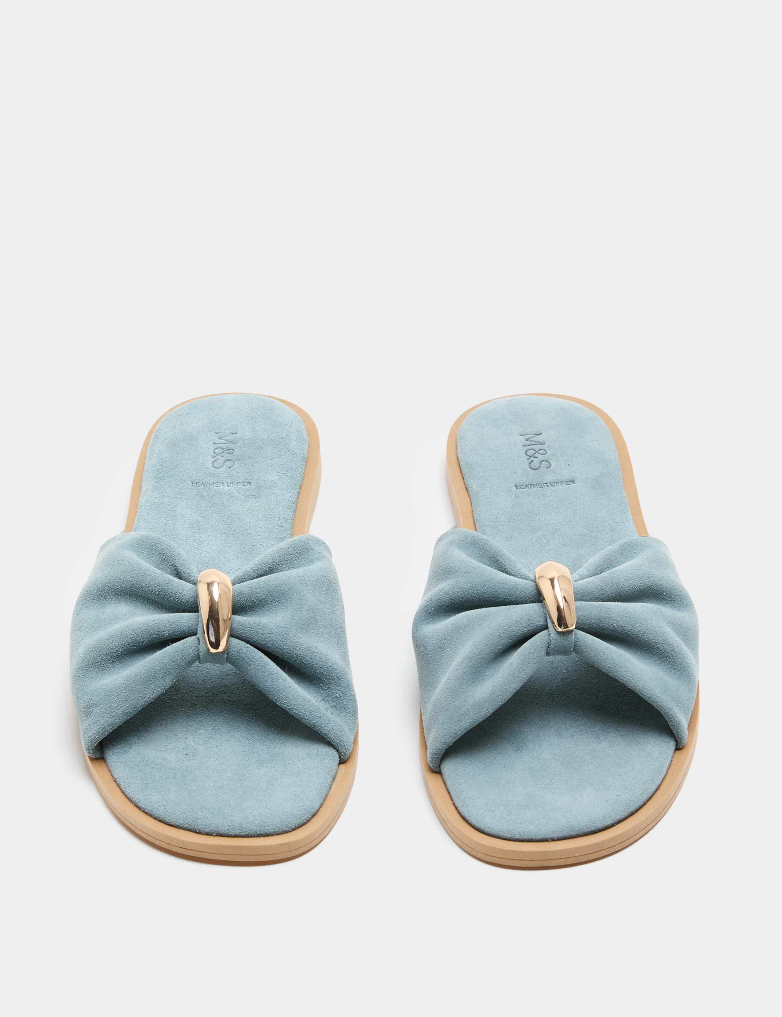 Suede Gold Trim Flat Mules