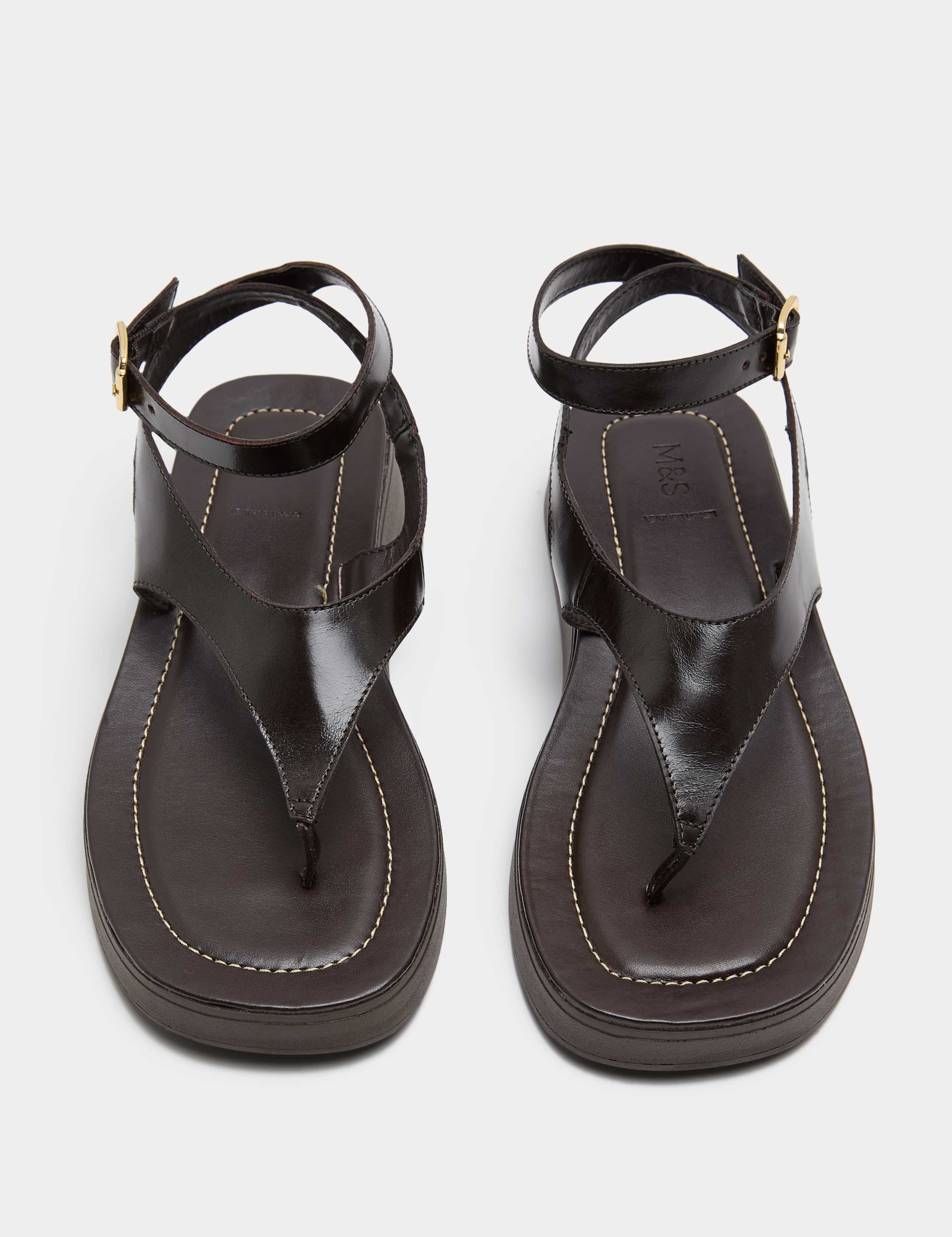 Leather Ankle Strap Flatform Toe Post Sandals