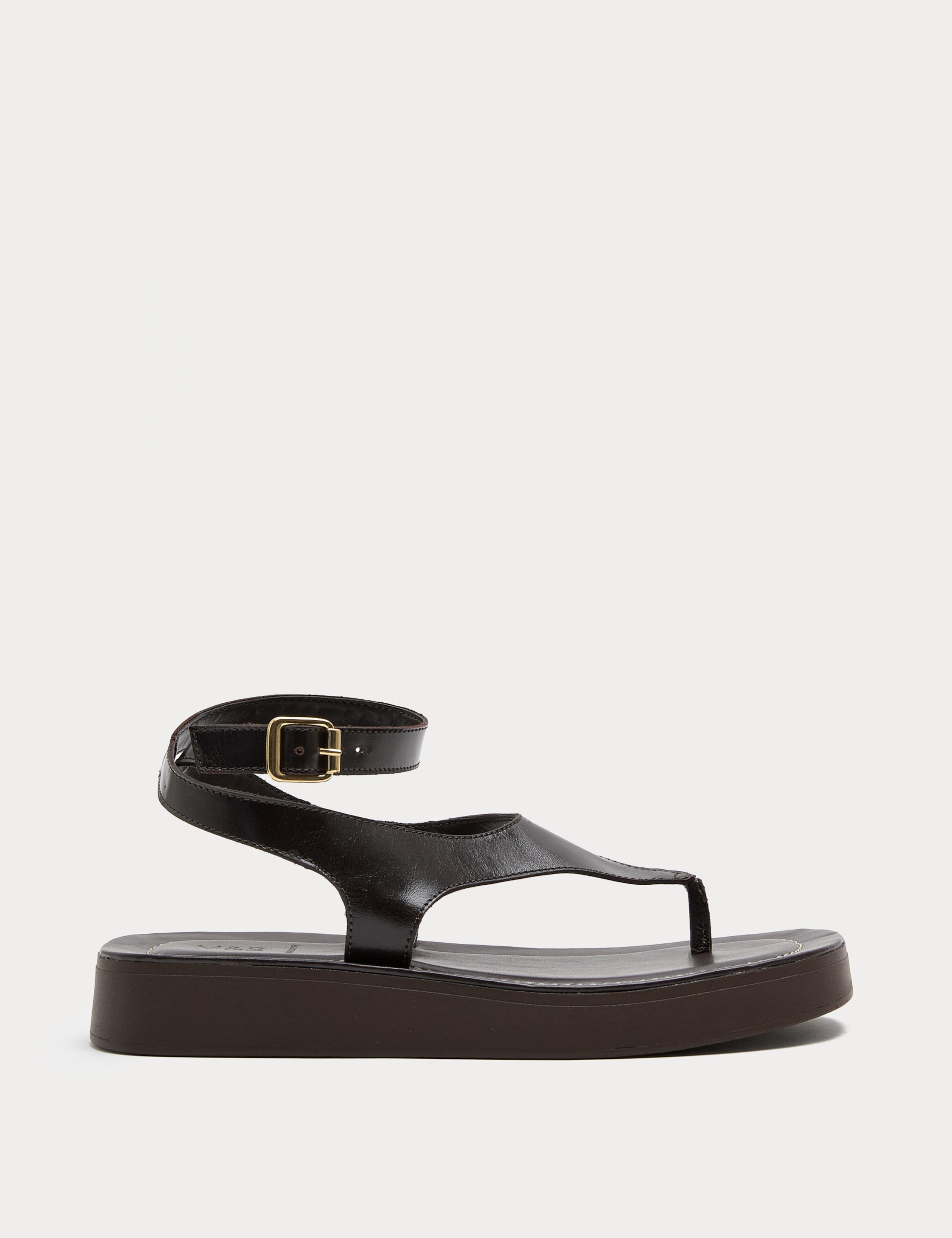 Leather Ankle Strap Flatform Toe Post Sandals