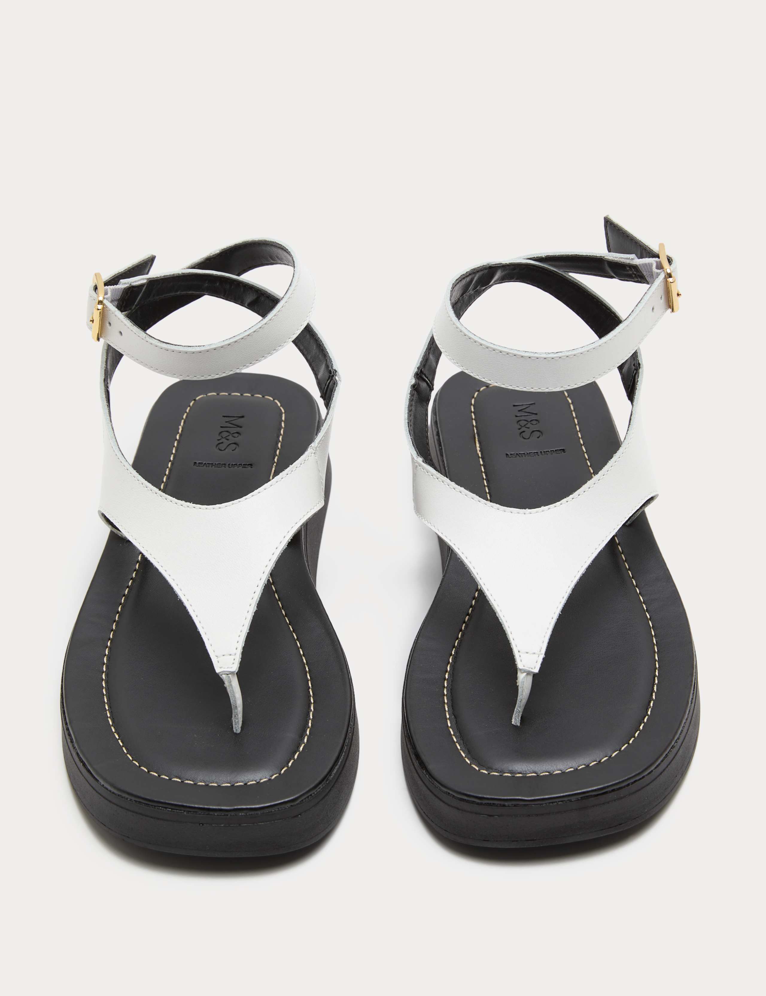 Leather Ankle Strap Flatform Toe Post Sandals