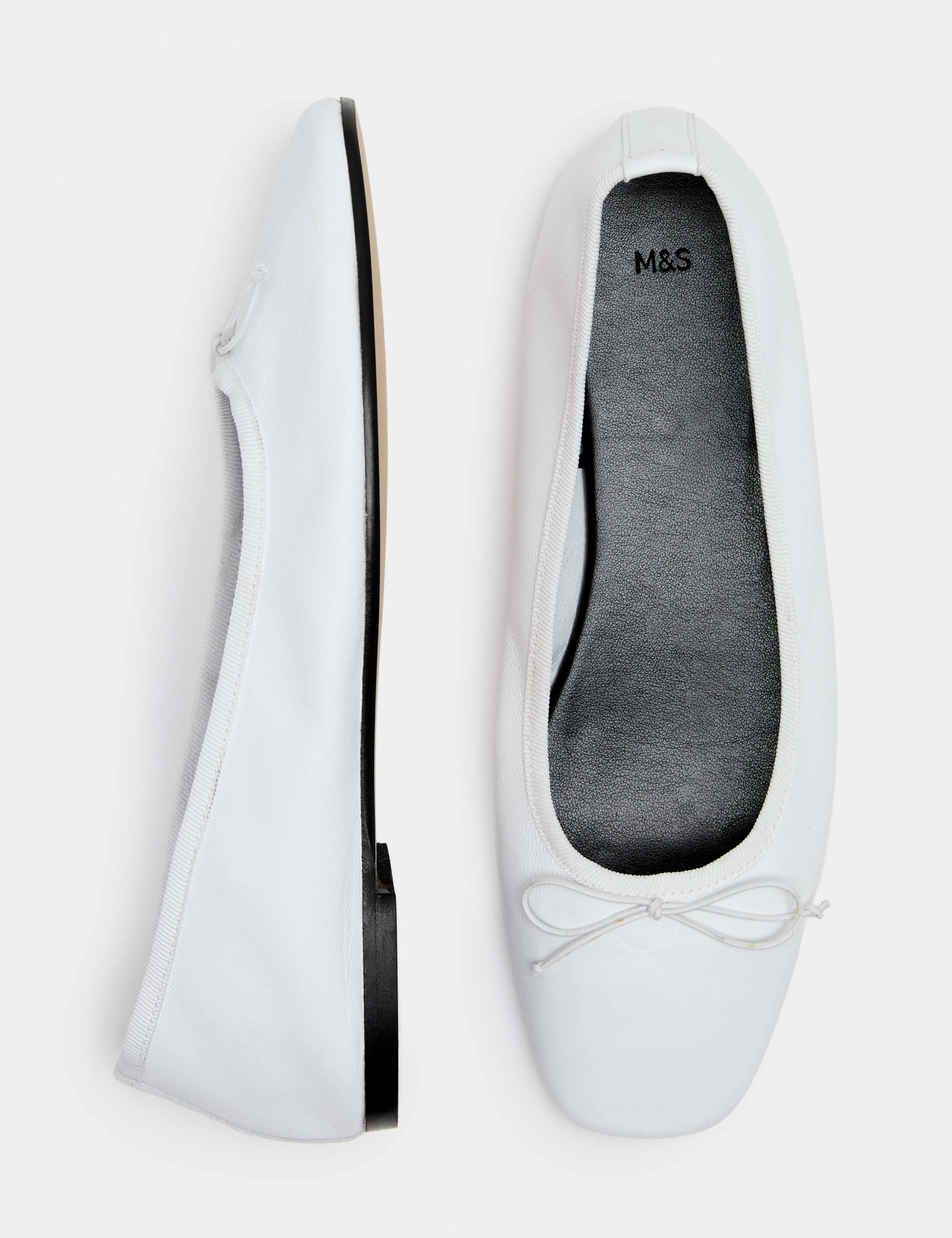 Leather Bow Flat Round Toe Ballet Pumps