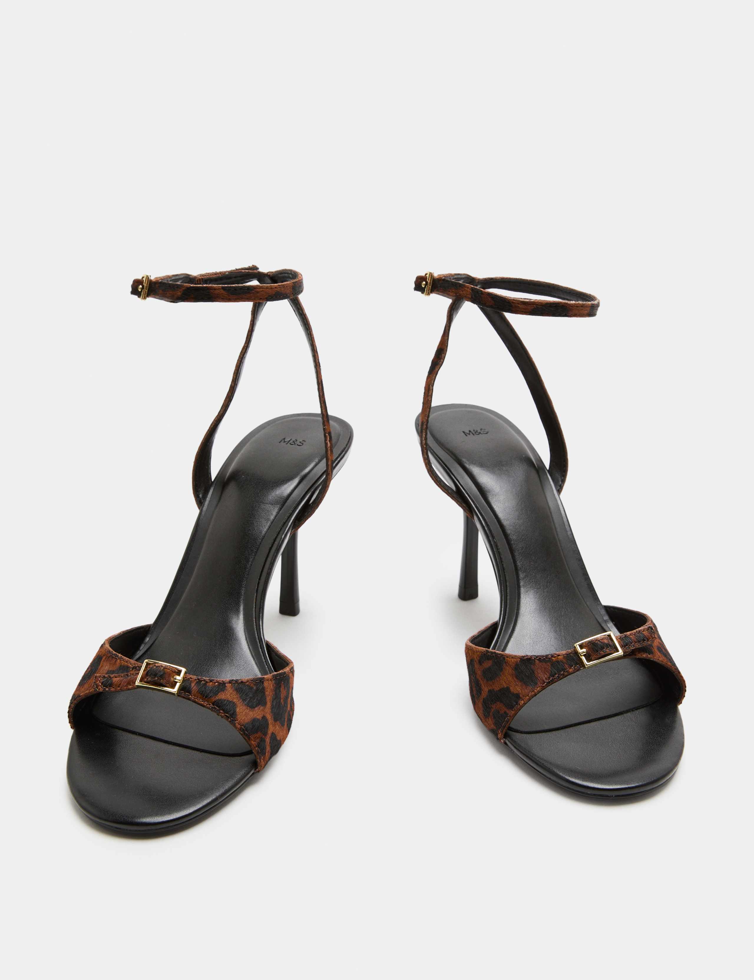 Leather Leopard Print Stiletto Heel Sandals