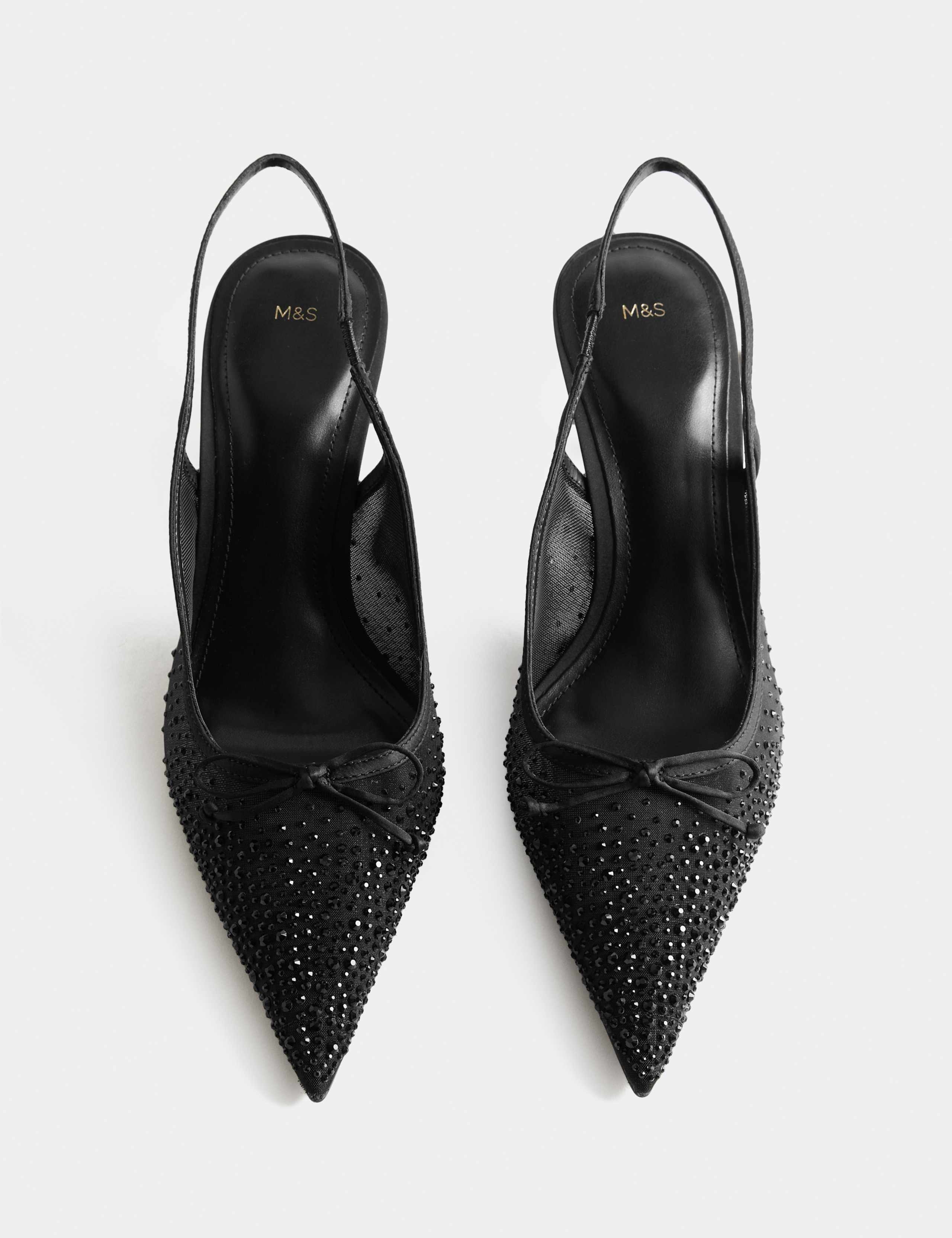 Embellished Bow Stiletto Slingback Shoes