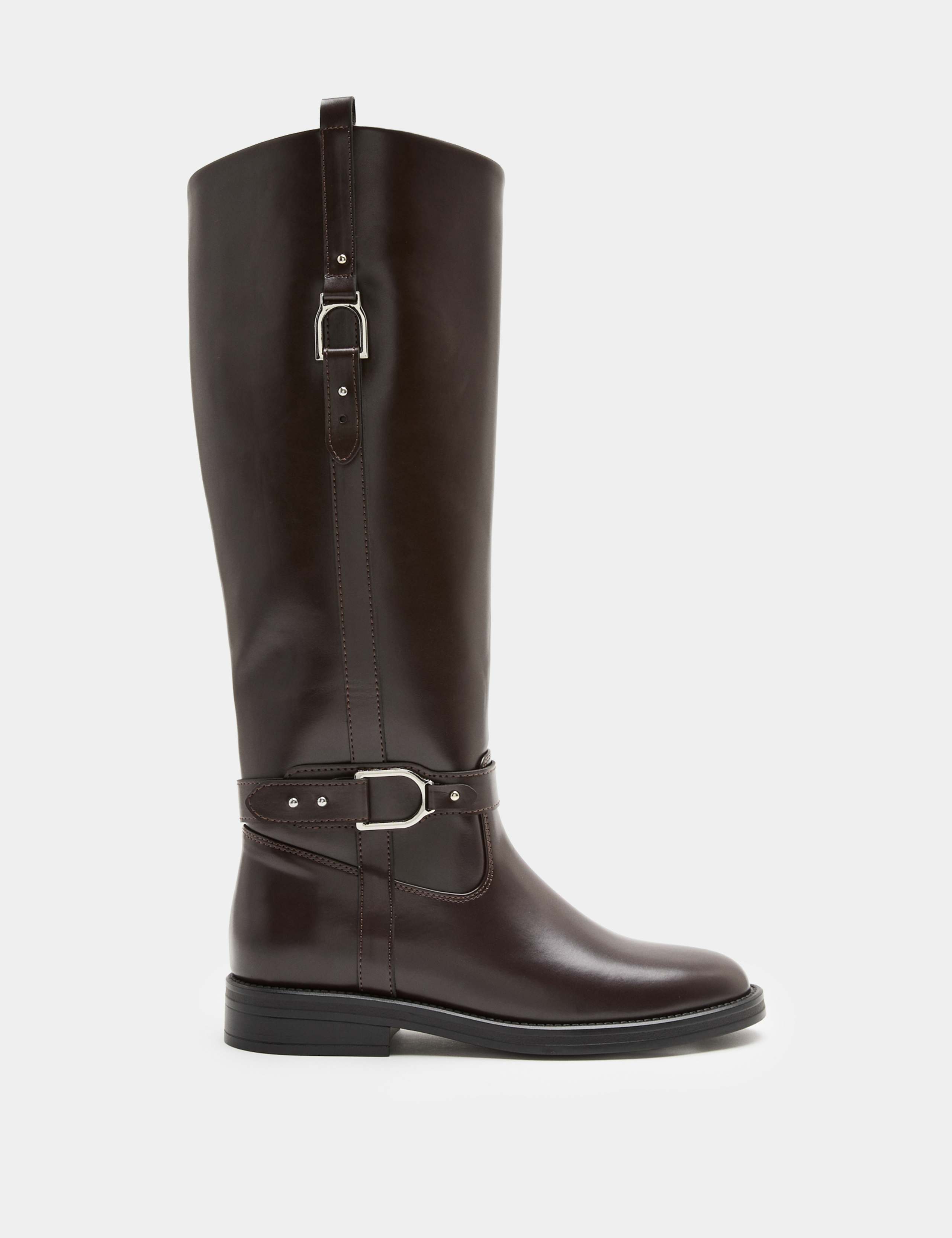 Buckle Riding Round Toe Knee High Boot
