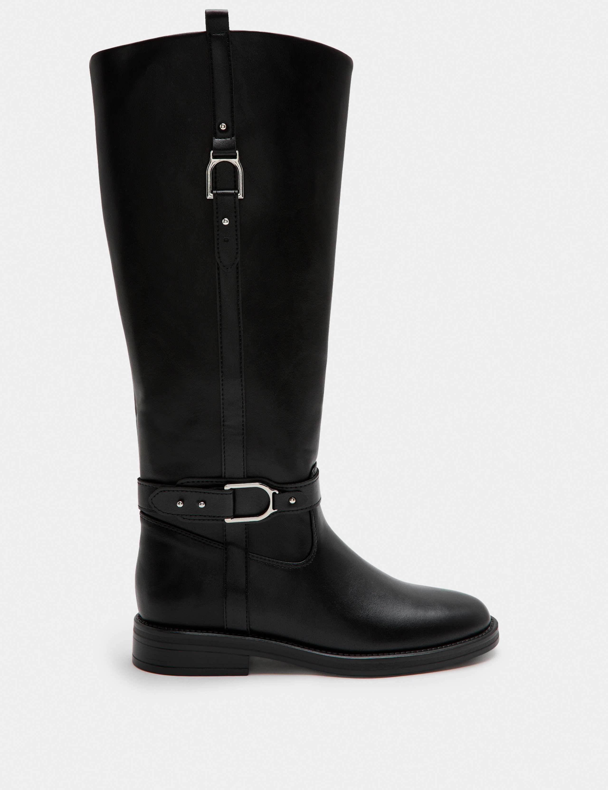 Buckle Riding Round Toe Knee High Boot