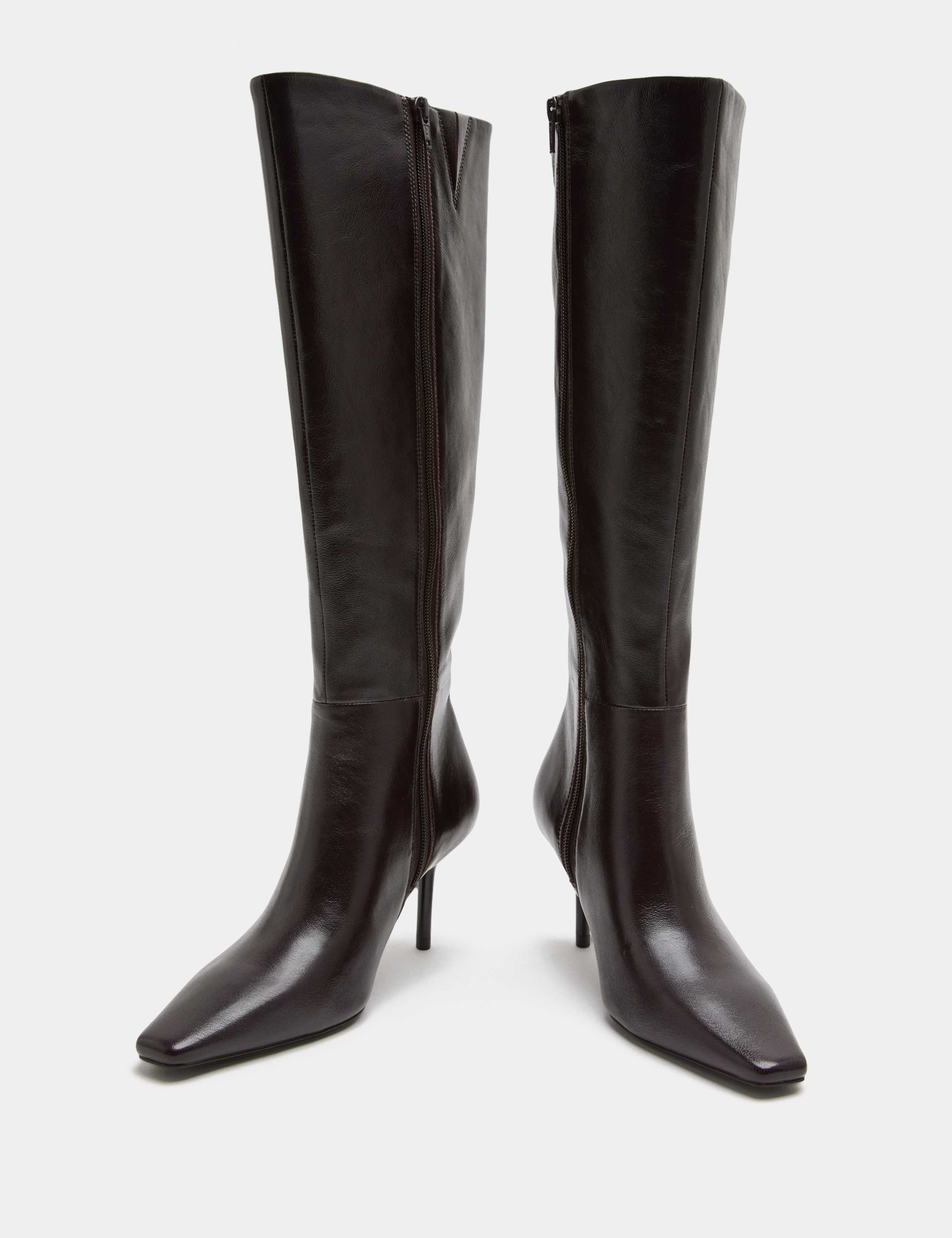 Leather Stiletto Heel Knee High Boots