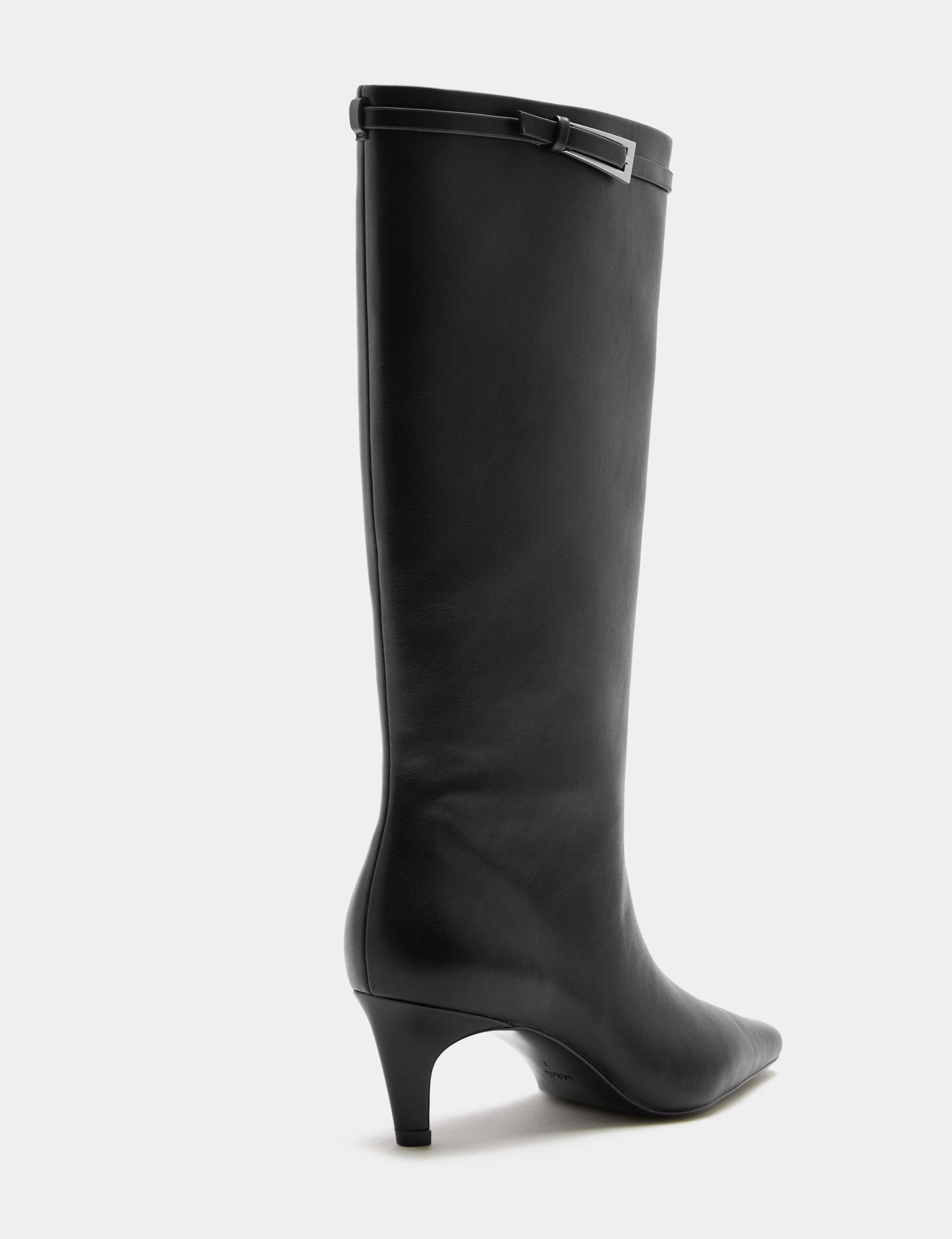 Buckle Kitten Heel Pointed Toe Knee High Boot