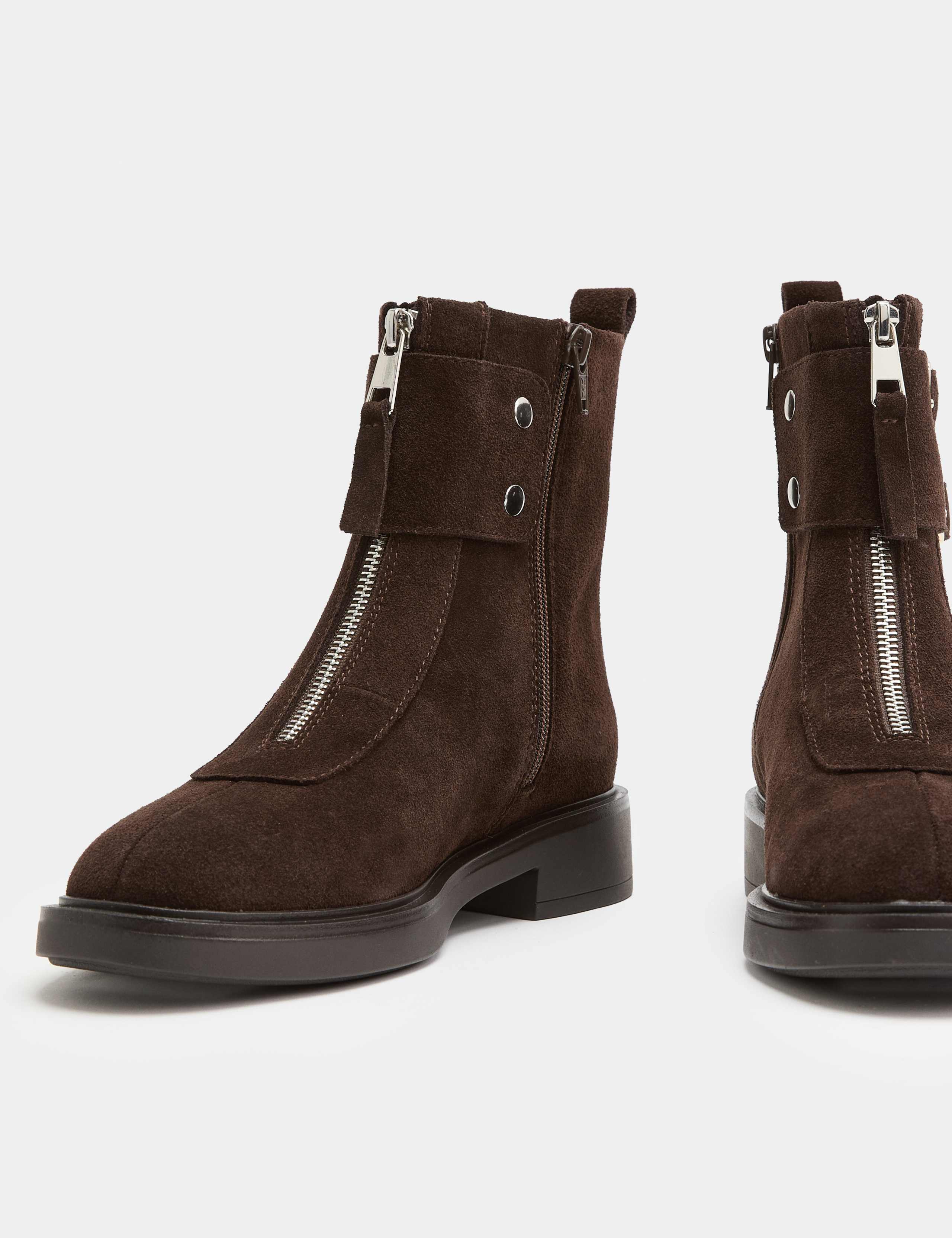 Suede Buckle Block Heel Round Toe Ankle Boot