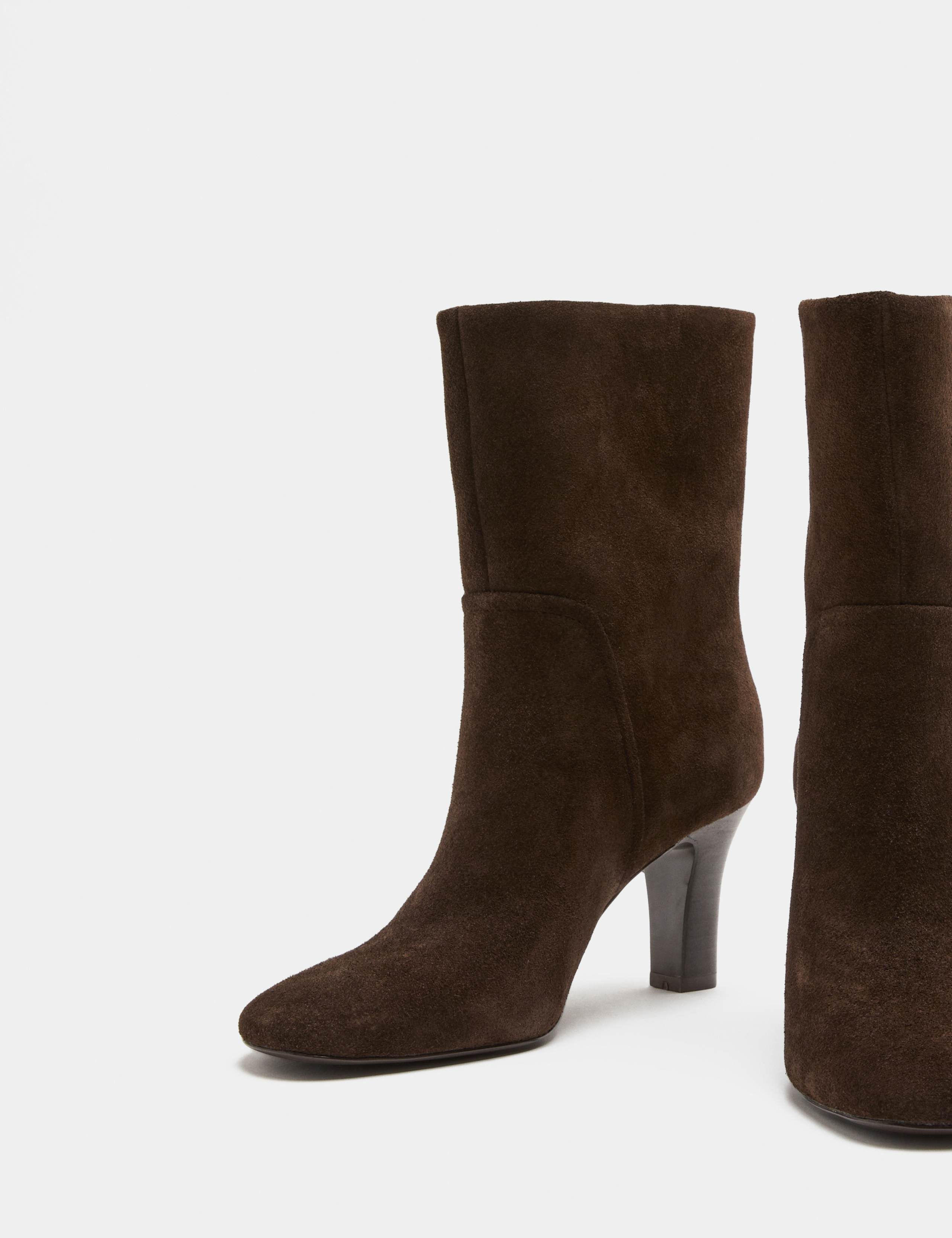 Suede Pull On Block Heel Ankle Boots